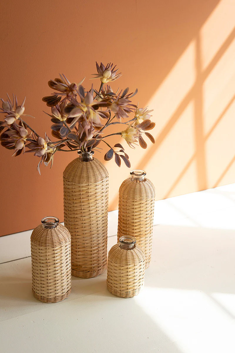 Rattan Wrapped Glass Vases Set Of 4 By Kalalou - Image 3