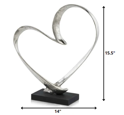 Raw Silver and Black Heart Sculpture By Homeroots - Image 2