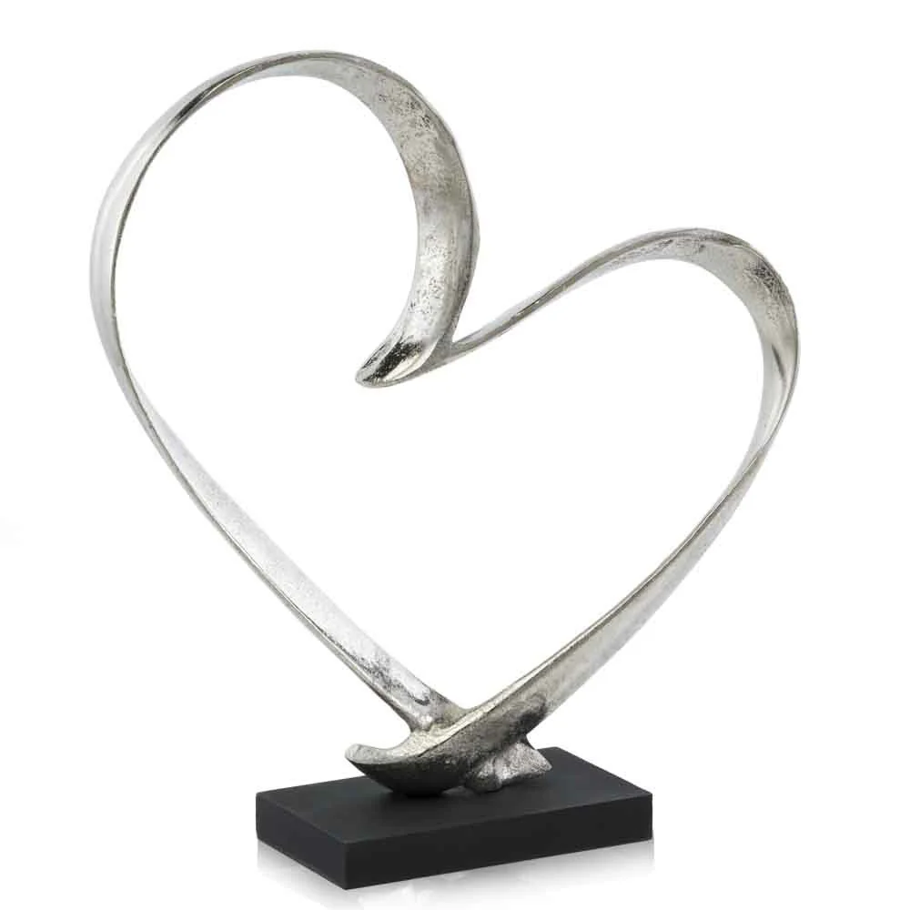 Raw Silver and Black Heart Sculpture By Homeroots - Image 3