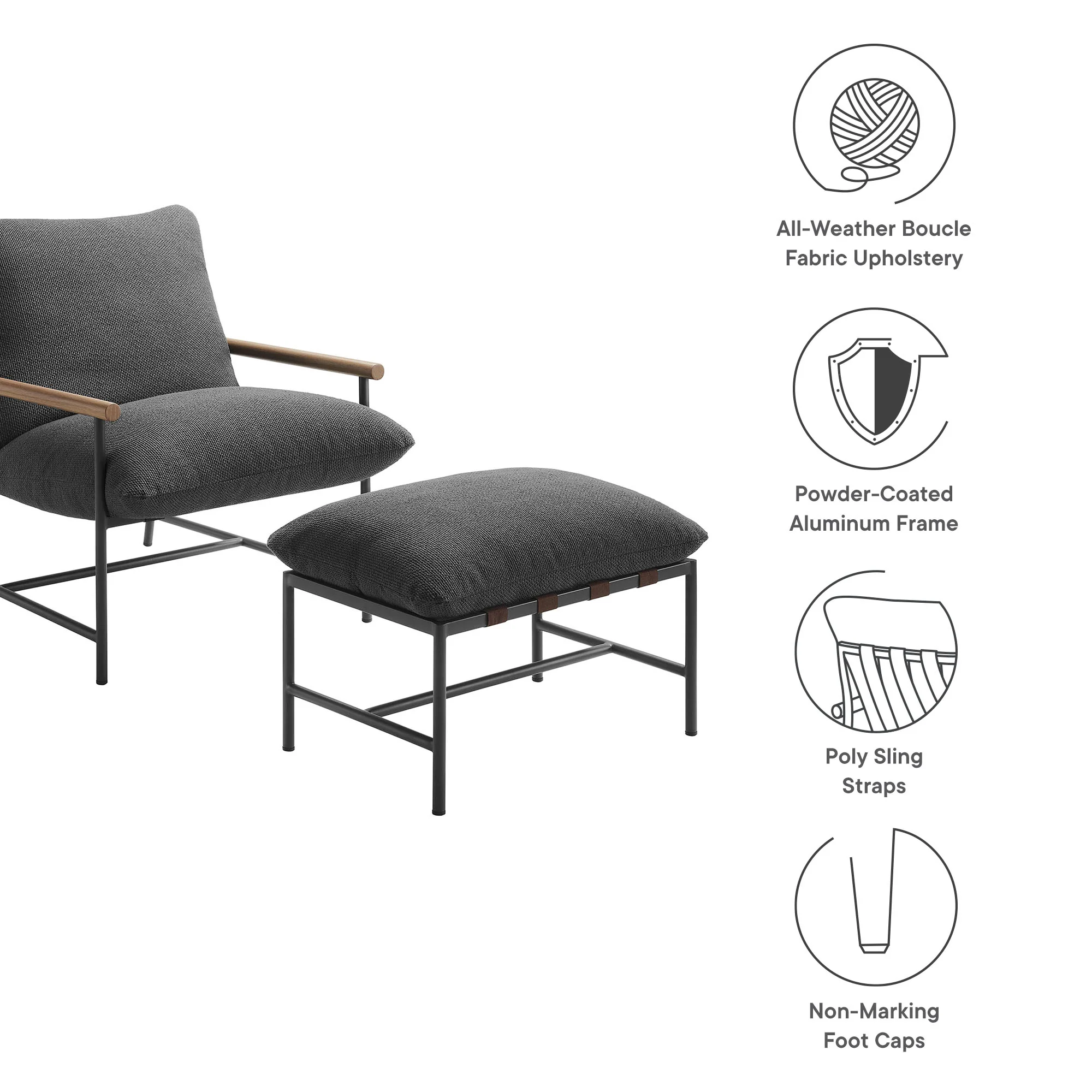 Raya Outdoor Patio Boucle Lounge Chair and Ottoman by Modway - Image 3