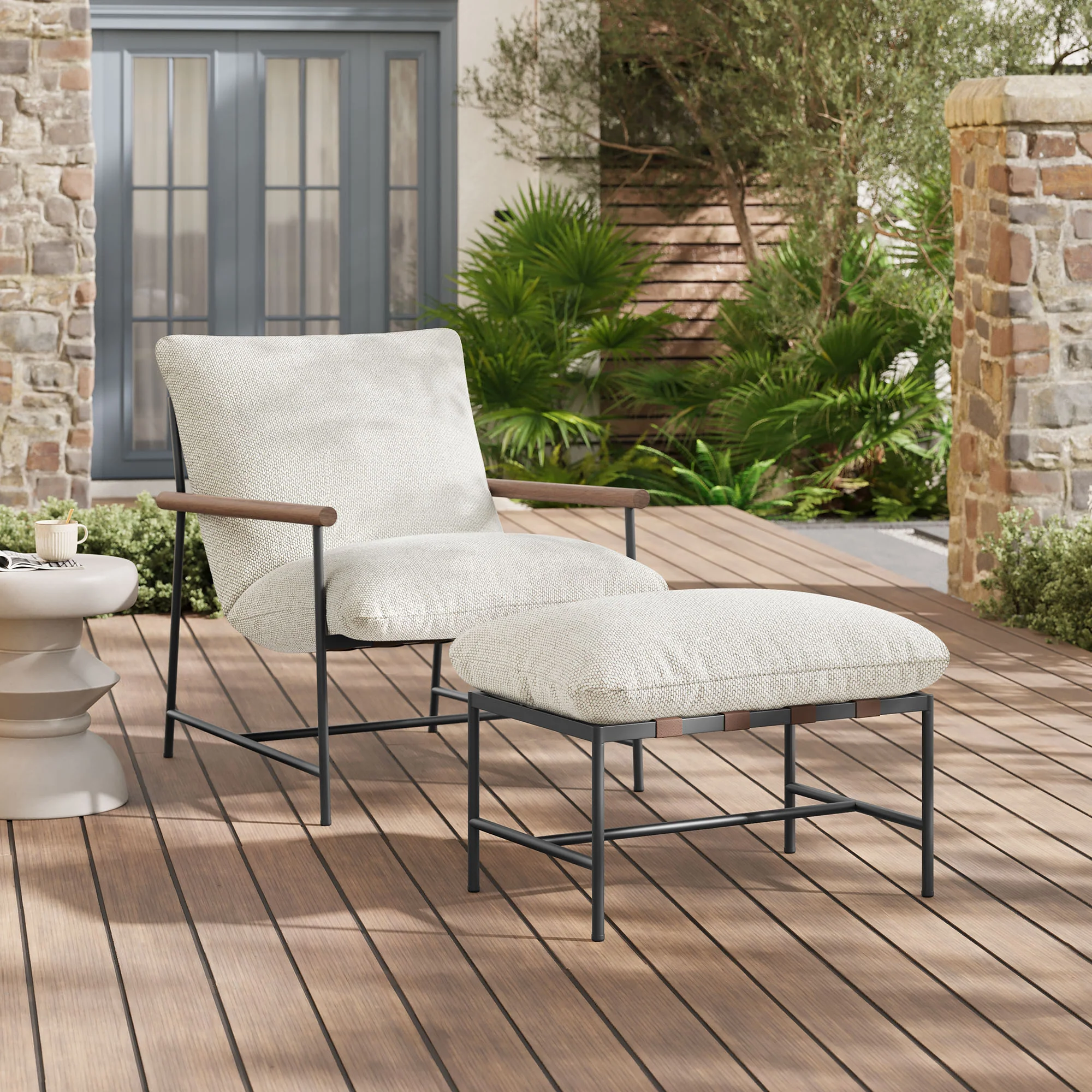 Raya Outdoor Patio Boucle Lounge Chair and Ottoman by Modway - Image 5