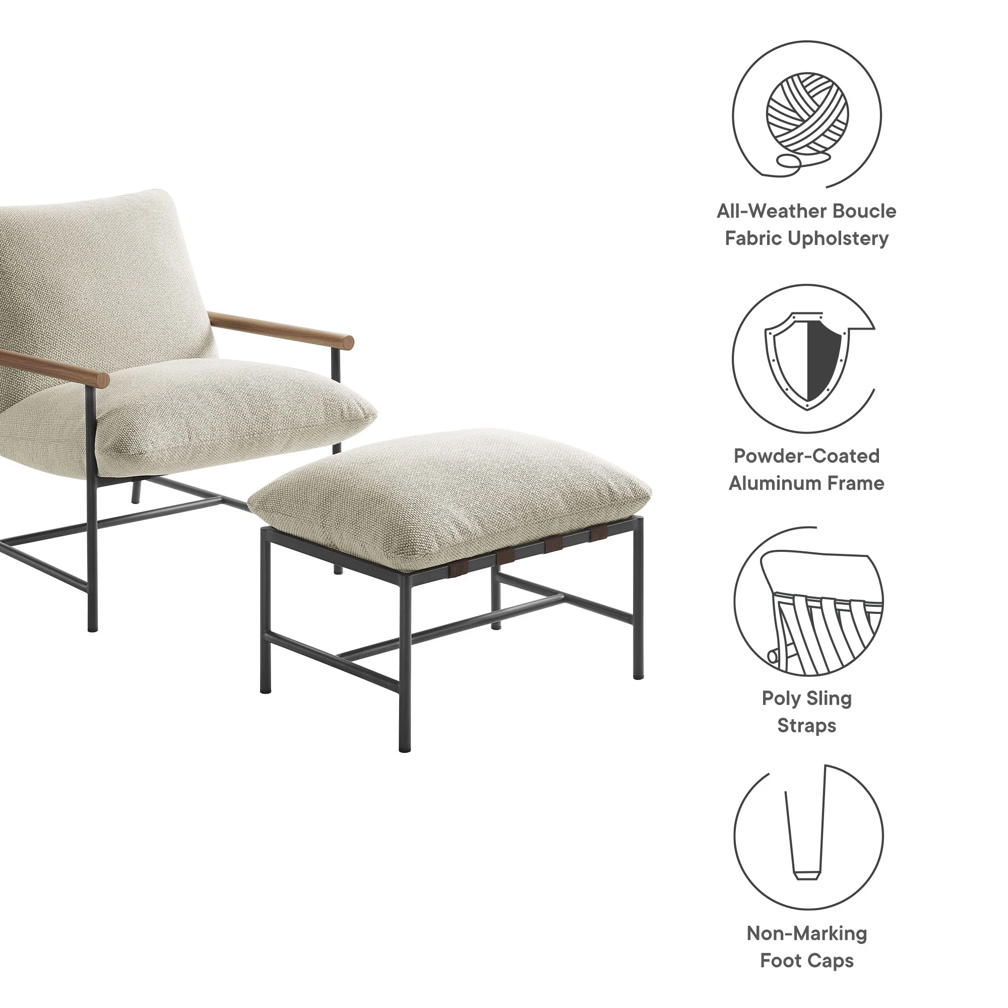 Raya Outdoor Patio Boucle Lounge Chair and Ottoman by Modway - Image 6