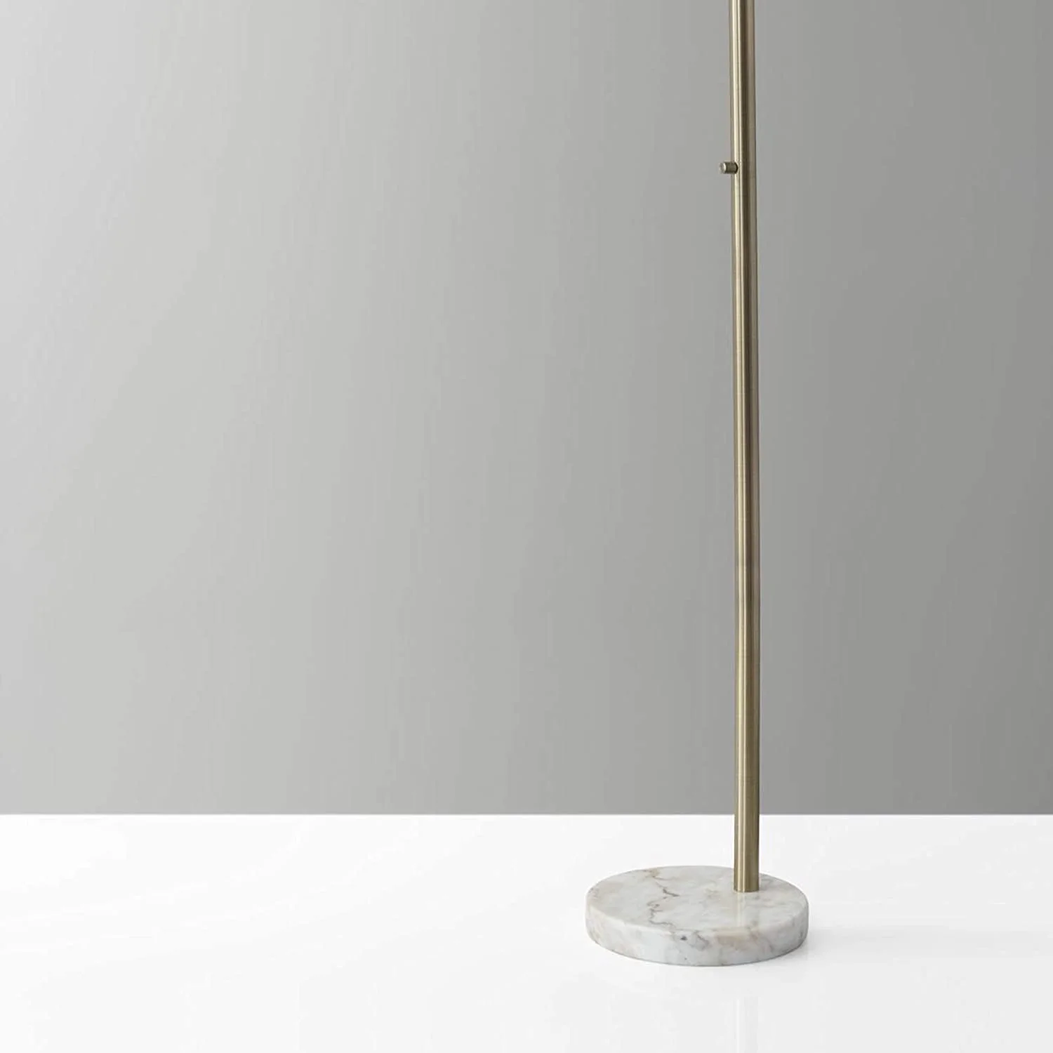 Reading Nook Floor Lamp Antique Brass Arc Arm Adjustable Off White Fabric Shade - Image 4