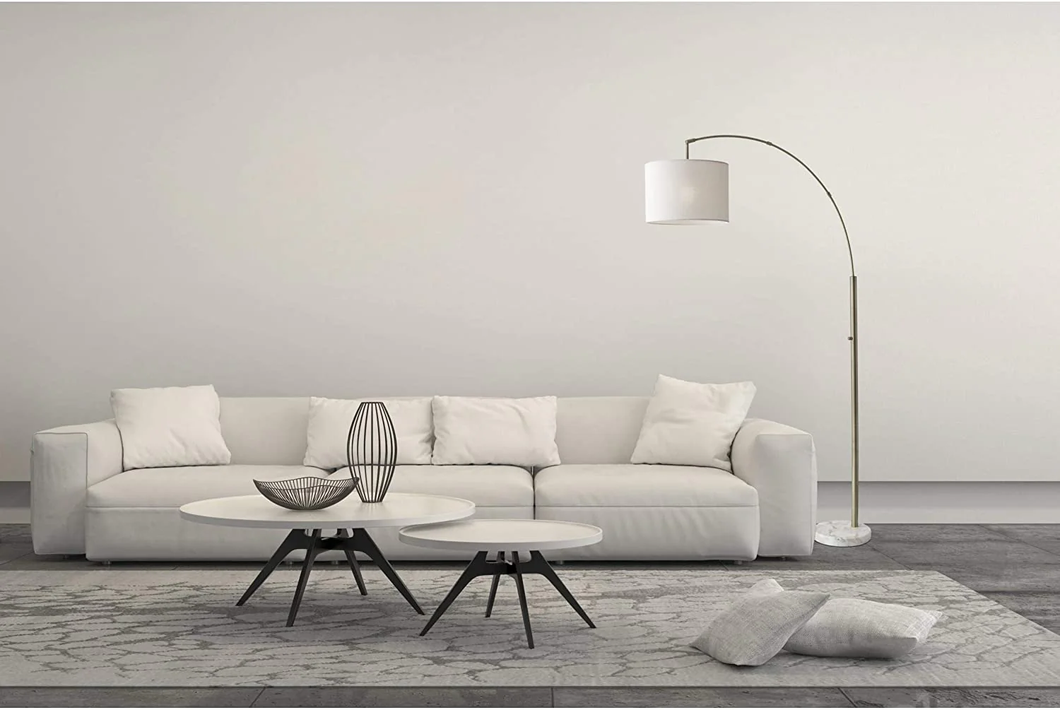 Reading Nook Floor Lamp Antique Brass Arc Arm Adjustable Off White Fabric Shade - Image 6