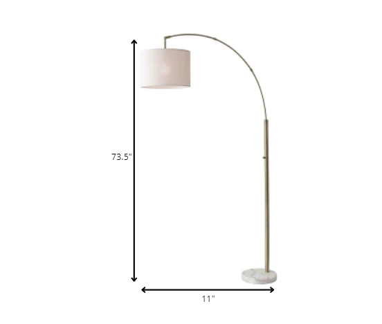 Reading Nook Floor Lamp Antique Brass Arc Arm Adjustable Off White Fabric Shade - Image 7