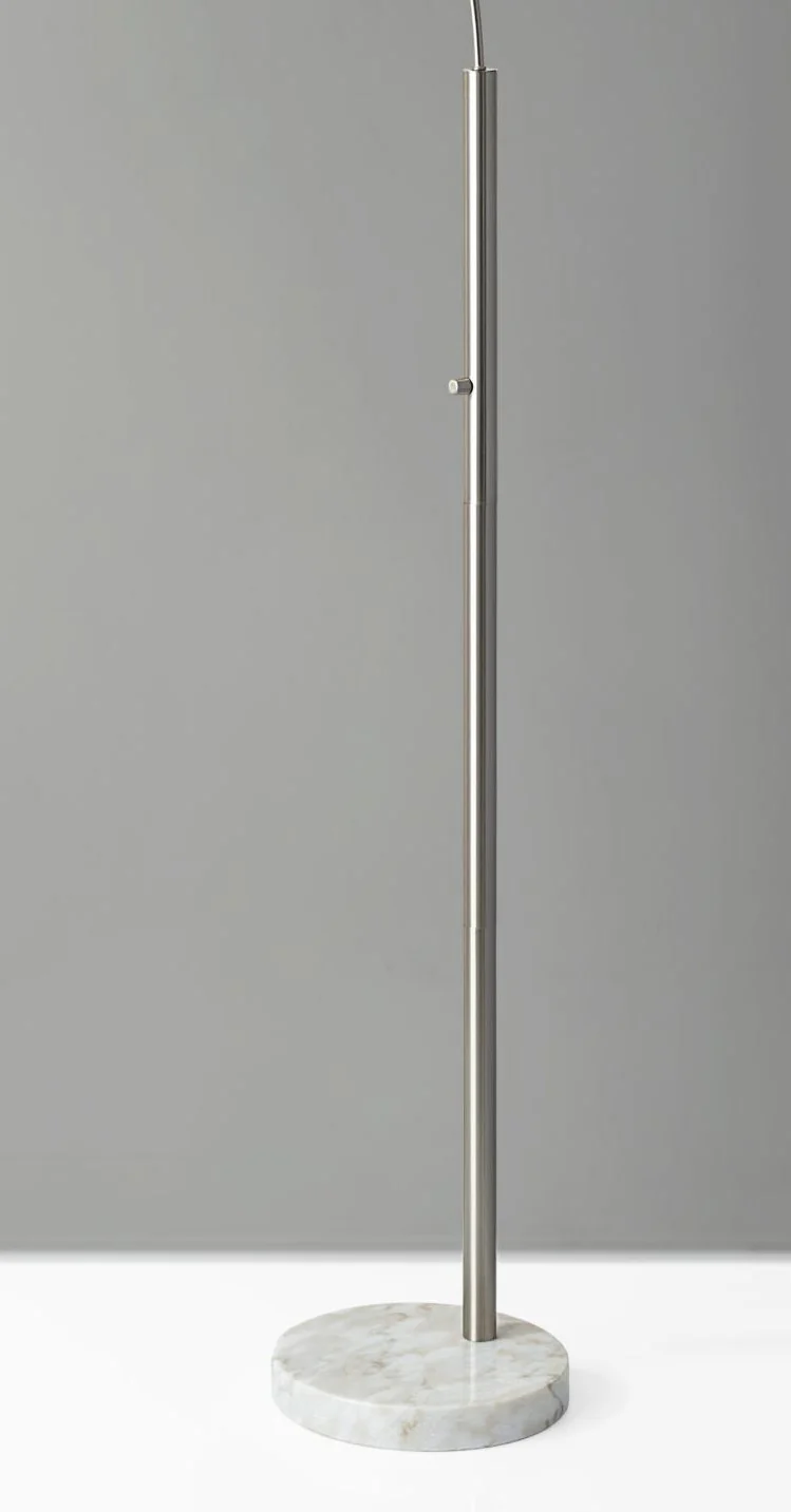 Reading Nook Floor Lamp Brushed Steel Arc Arm Adjustable Grey Fabric Shade - Image 4