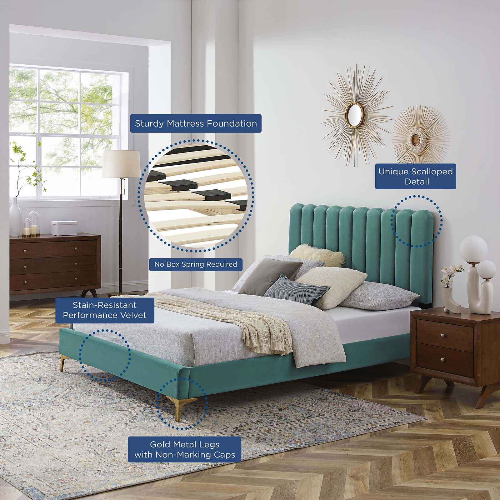 Reagan King Performance Velvet Platform Bed By Modway - MOD-7076 - Image 105