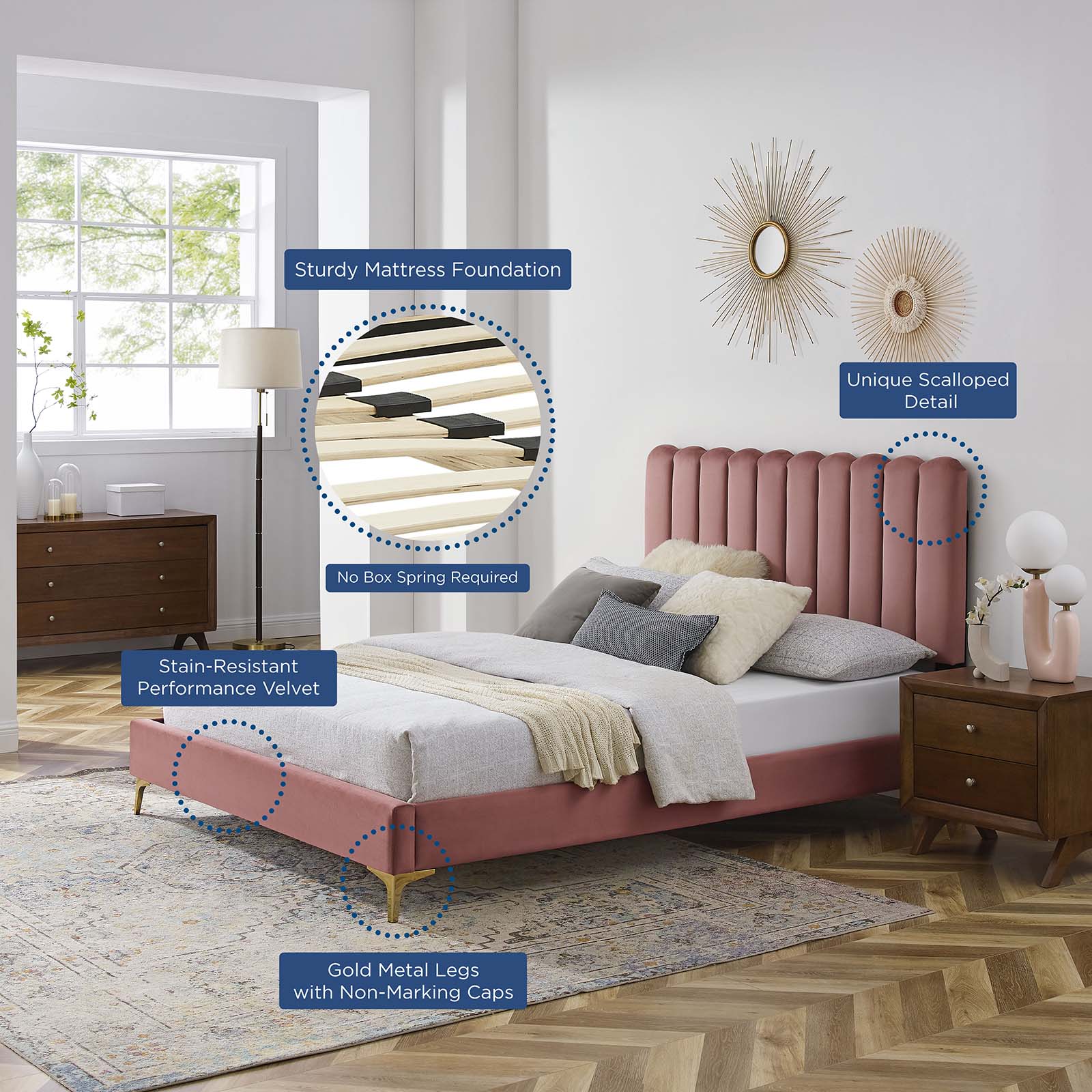 Reagan King Performance Velvet Platform Bed By Modway - MOD-7076 - Image 25