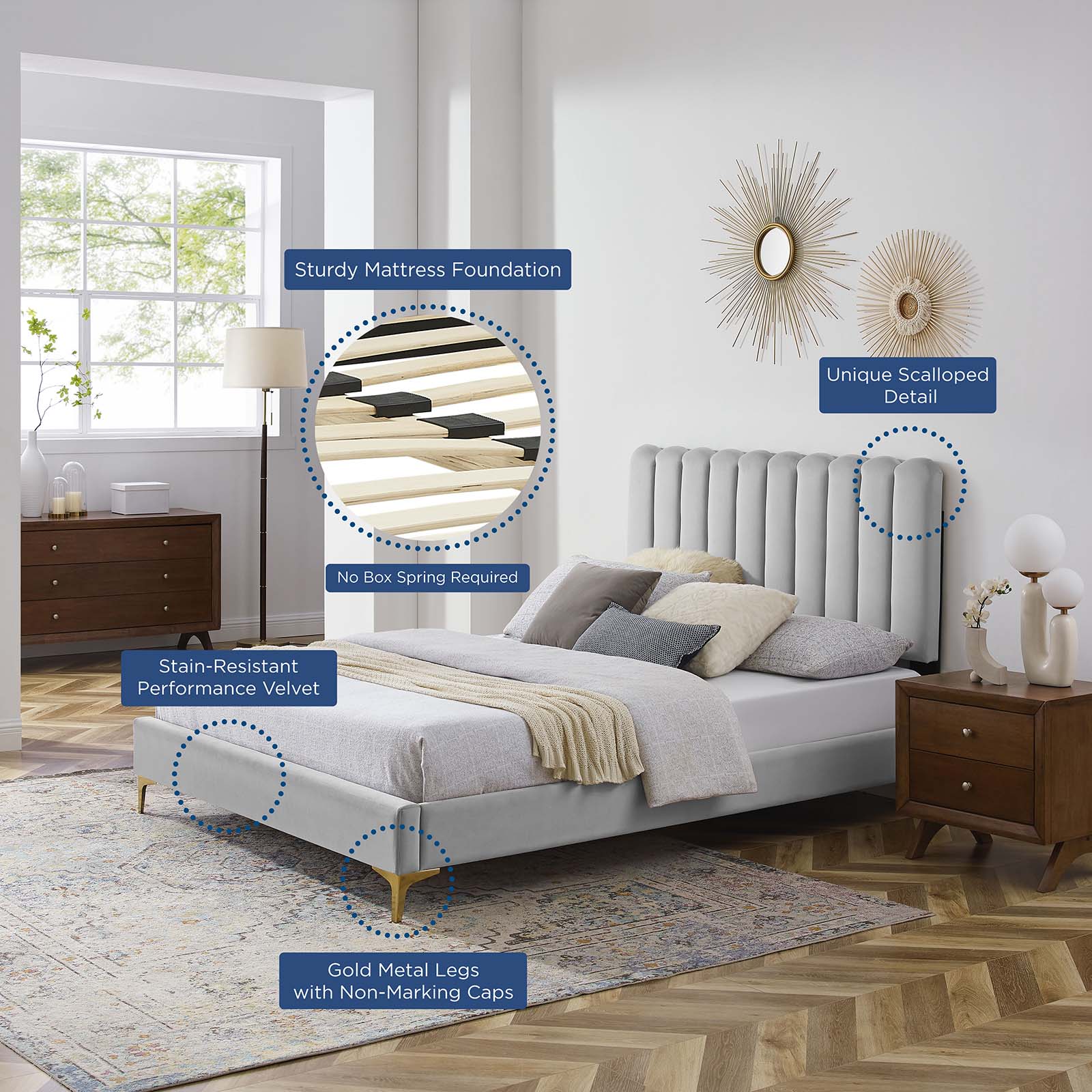 Reagan King Performance Velvet Platform Bed By Modway - MOD-7076 - Image 41