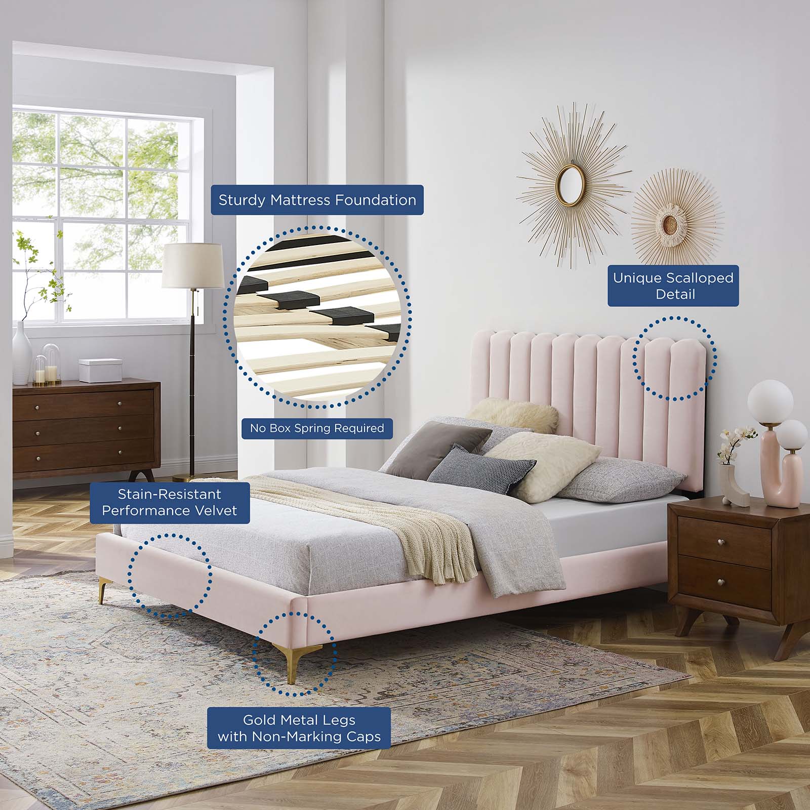 Reagan King Performance Velvet Platform Bed By Modway - MOD-7076 - Image 89