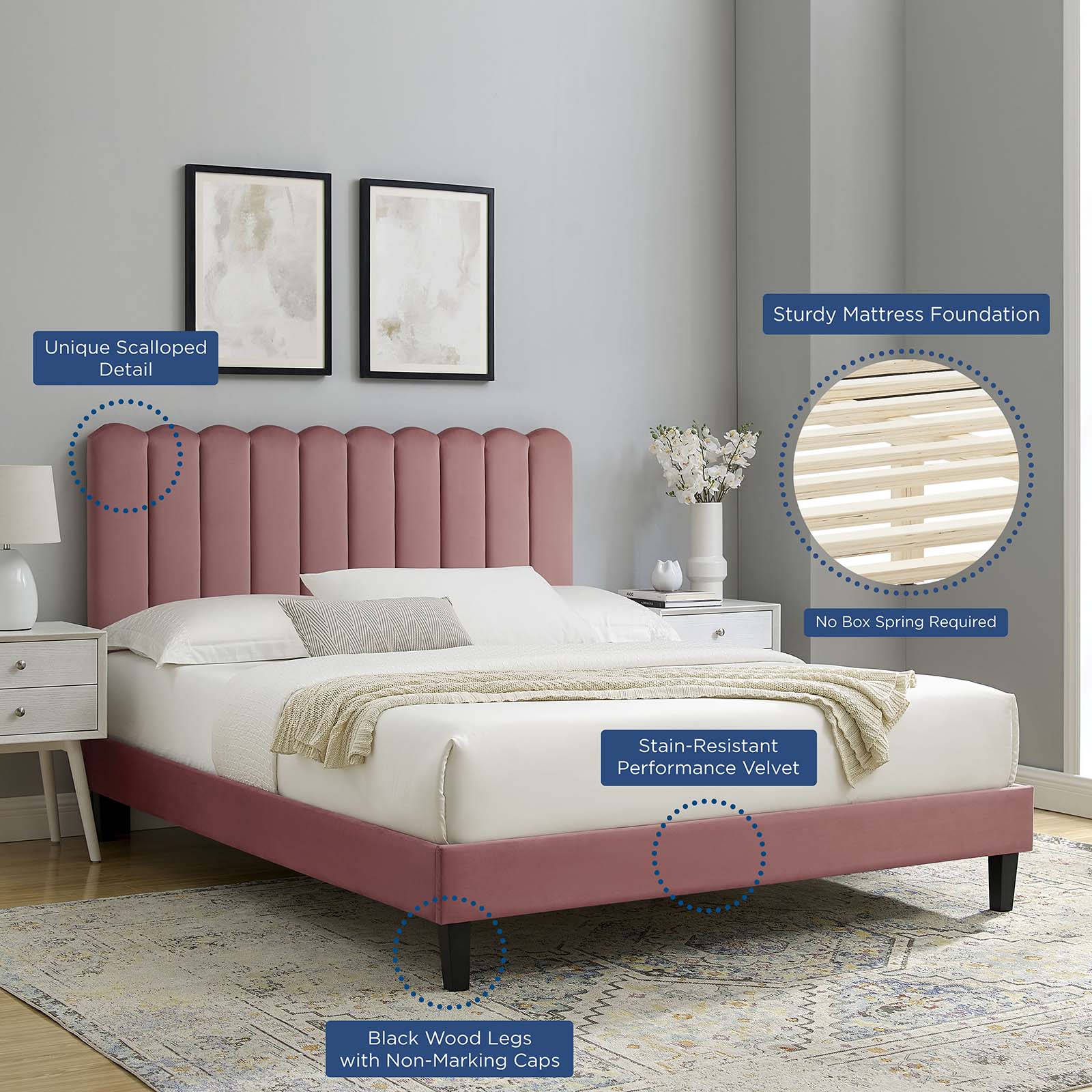 Reagan King Performance Velvet Platform Bed By Modway - MOD-7078 - Image 25
