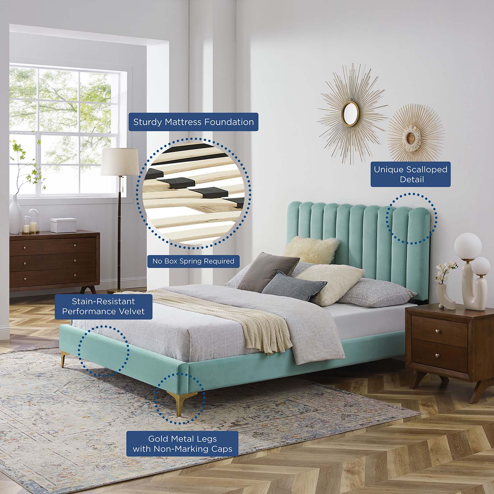 Reagan Queen Performance Velvet Platform Bed By Modway - MOD-6586 - Image 57