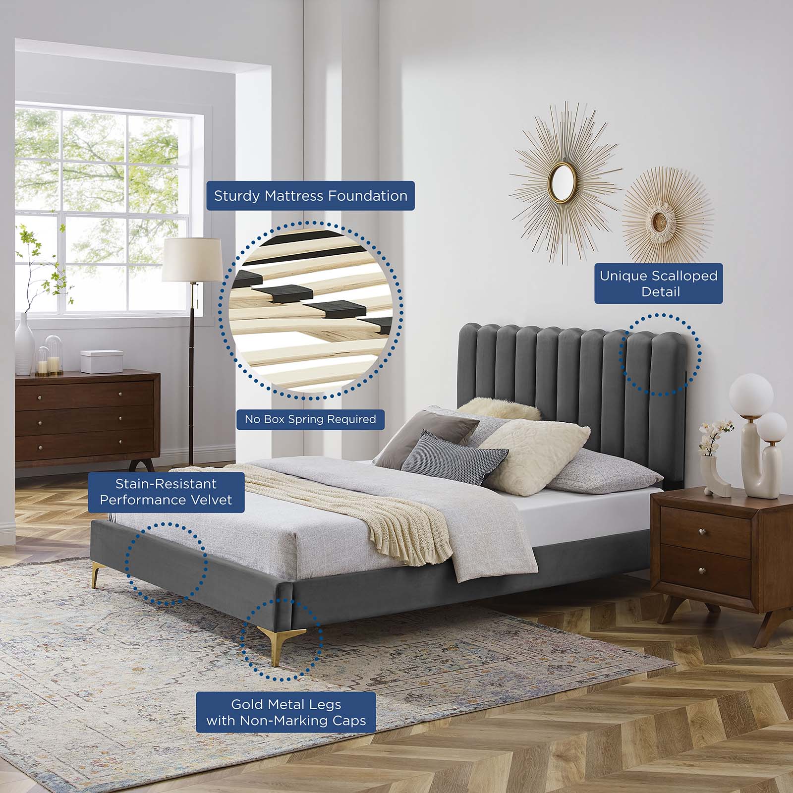 Reagan Queen Performance Velvet Platform Bed By Modway - MOD-6586 - Image 9