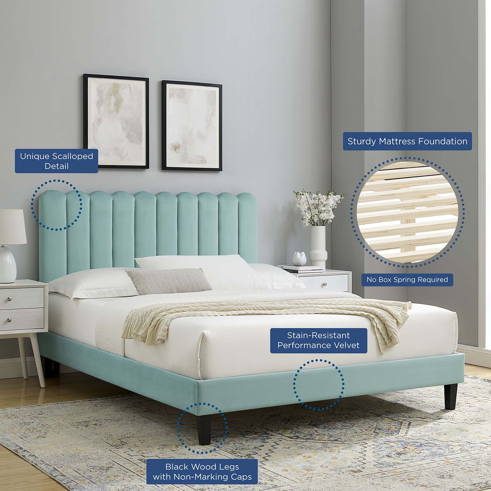 Reagan Queen Performance Velvet Platform Bed By Modway - MOD-6588 - Image 57