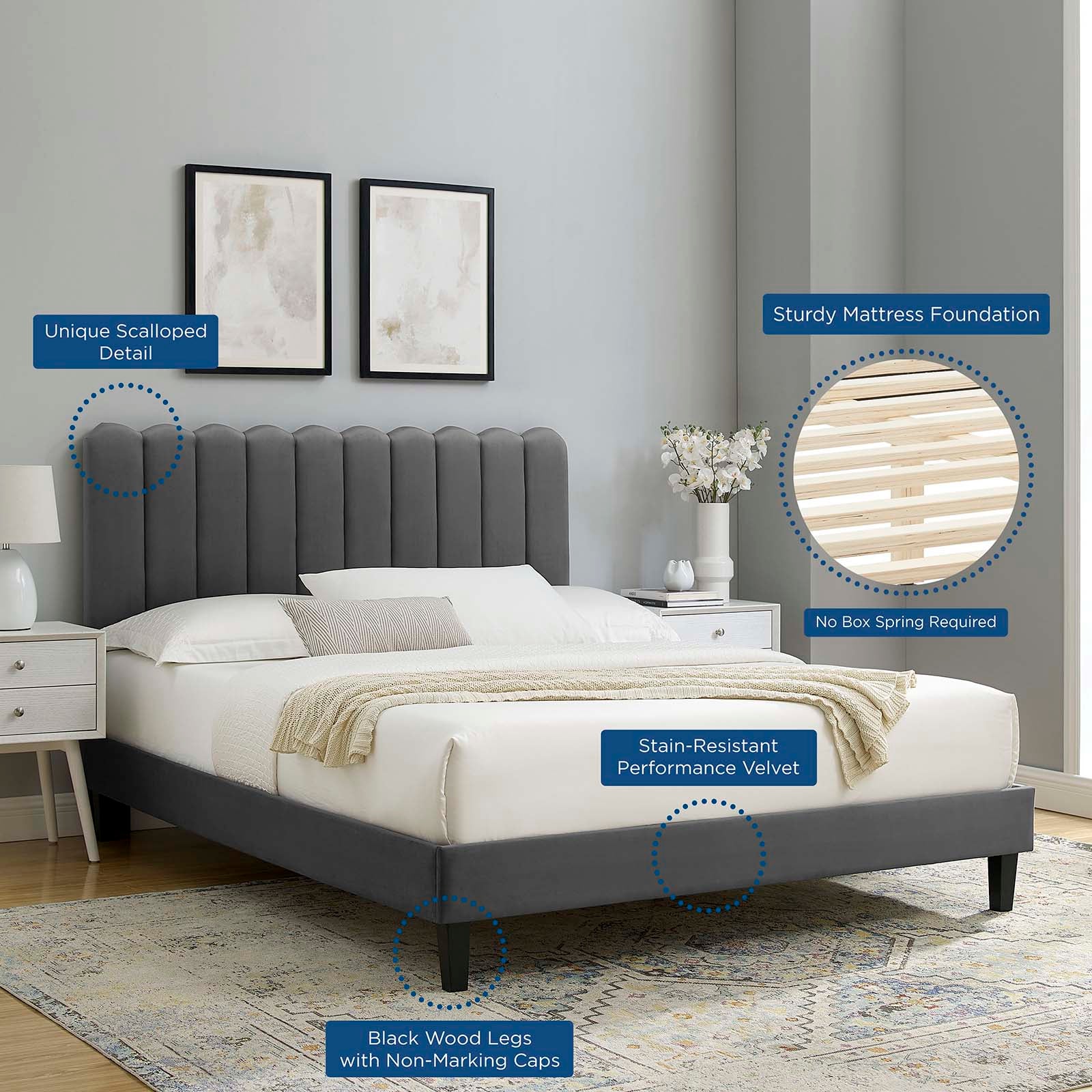 Reagan Queen Performance Velvet Platform Bed By Modway - MOD-6588 - Image 9