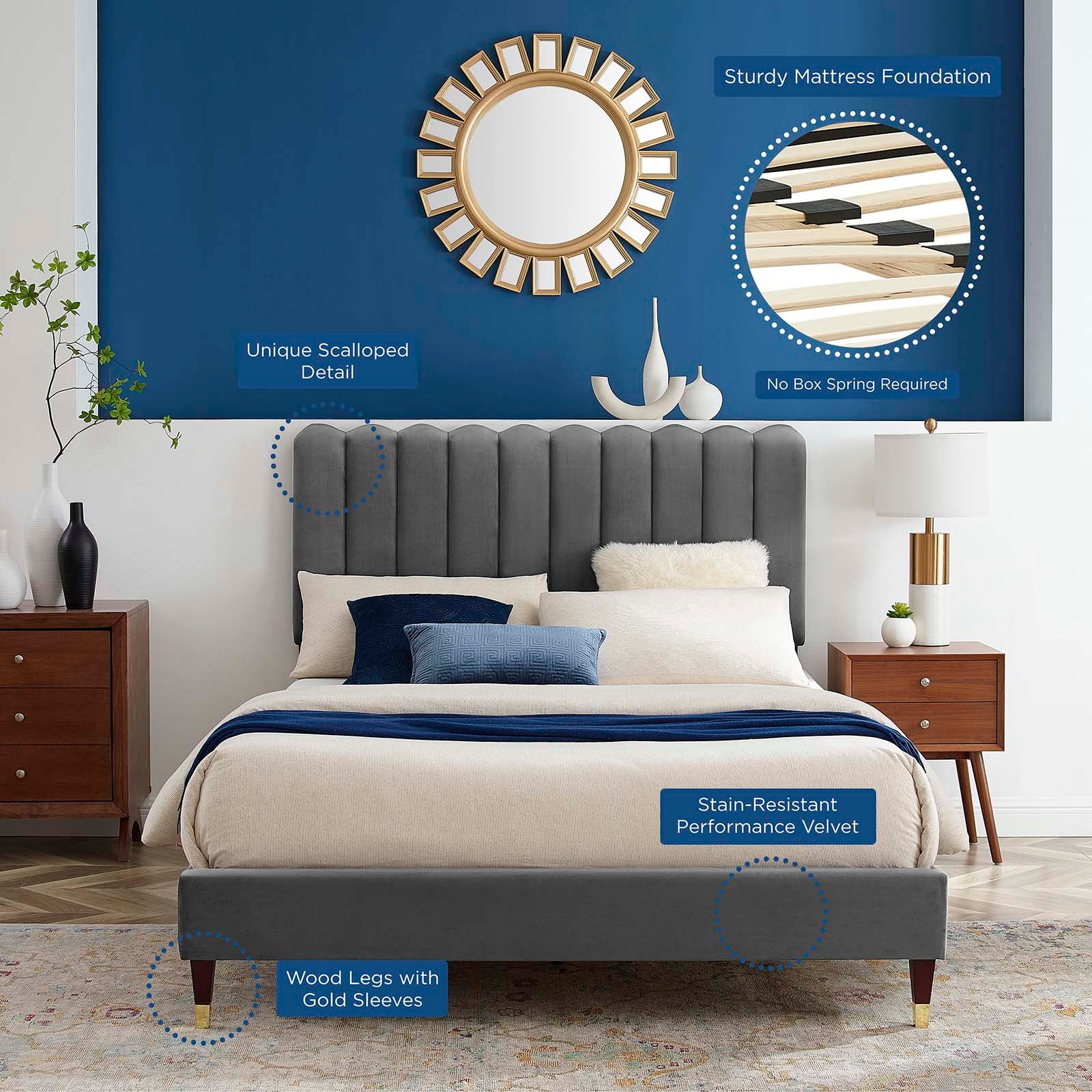 Reagan Twin Performance Velvet Platform Bed By Modway - MOD-6886 - Image 9