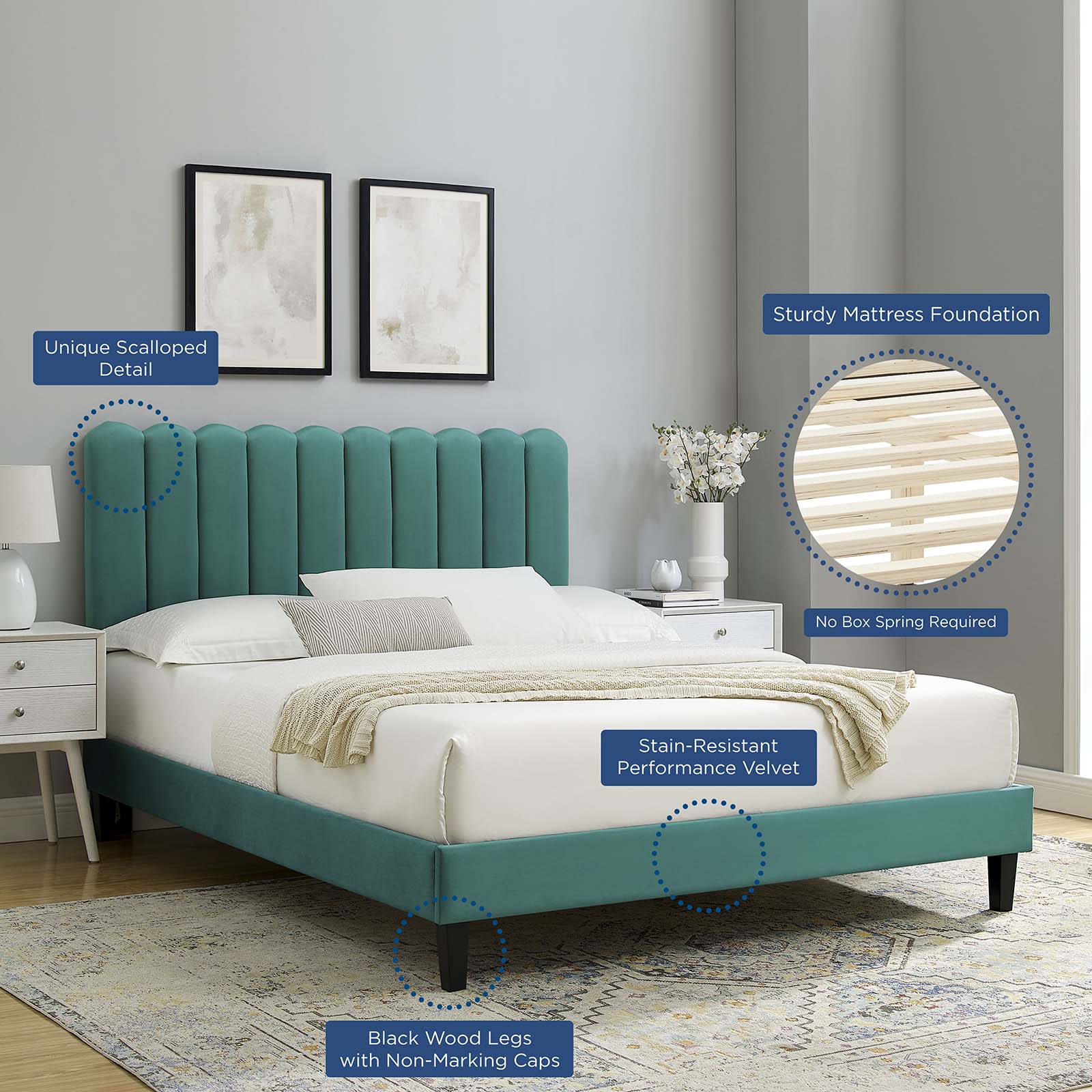 Reagan Twin Performance Velvet Platform Bed By Modway - MOD-6887 - Image 105