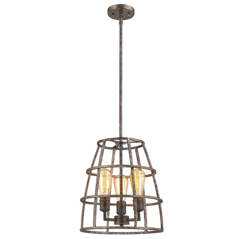 Rebarre 3-Light Antique Silver Drum Pendant With Open Cage Shade By Homeroots - Image 2