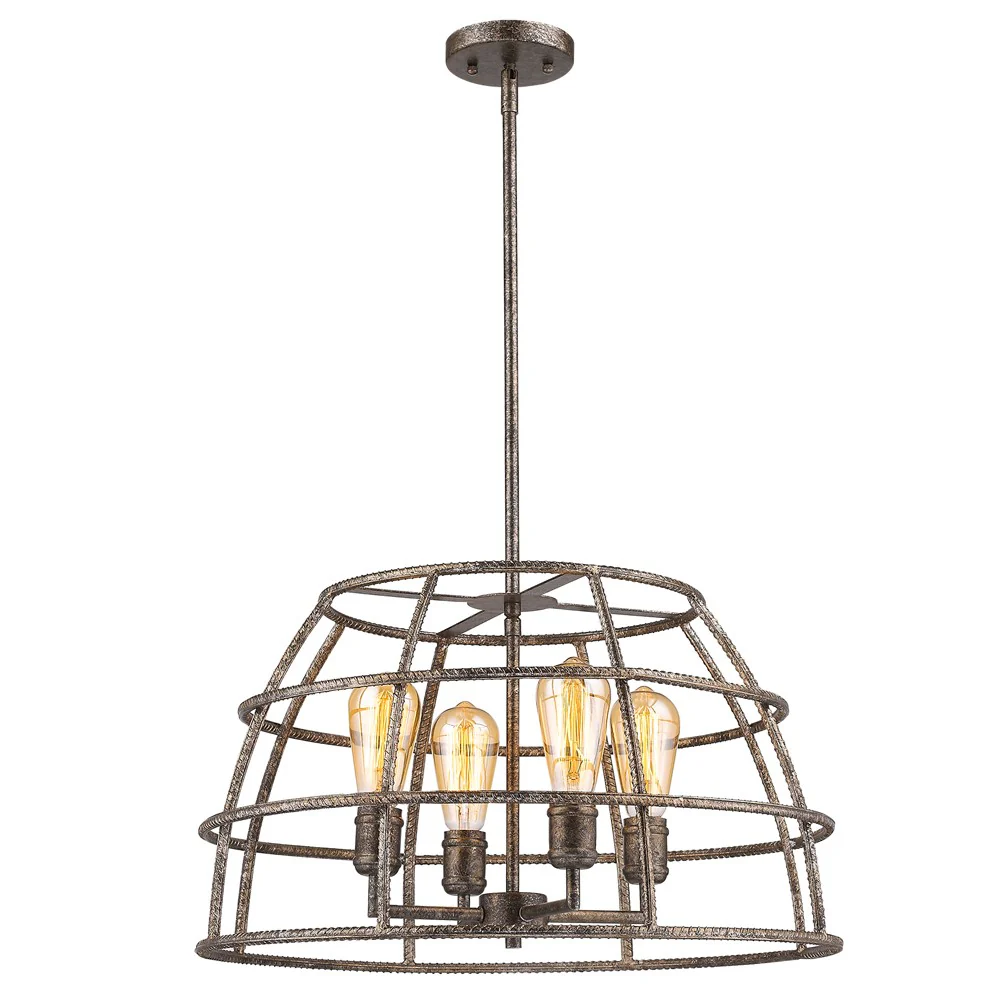 Rebarre 4-Light Antique Silver Drum Pendant With Open Cage Shade By Homeroots - Image 2
