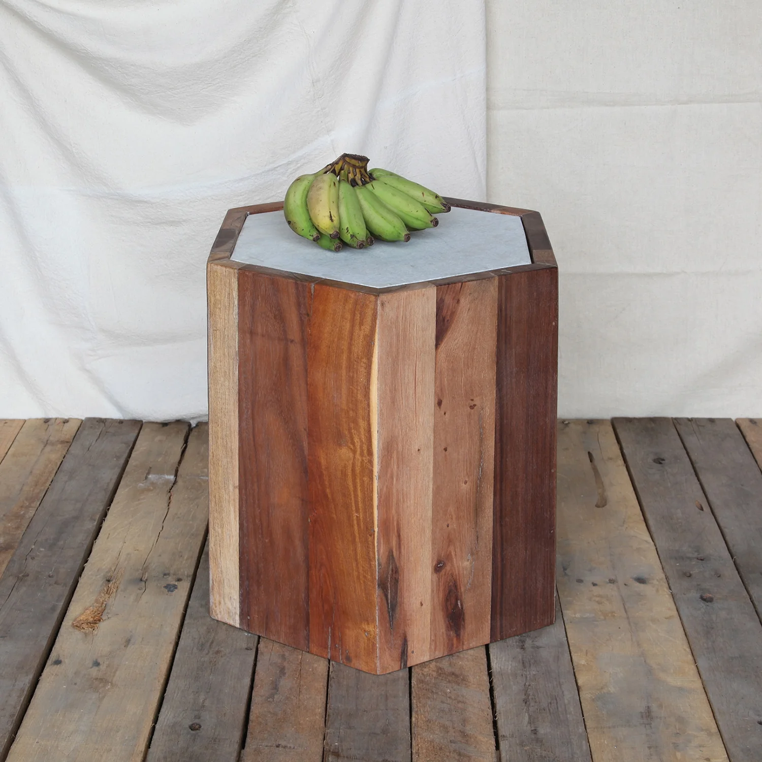 Reclaimed Wood Hexagon Table with Marble Top By HomArt - Image 2