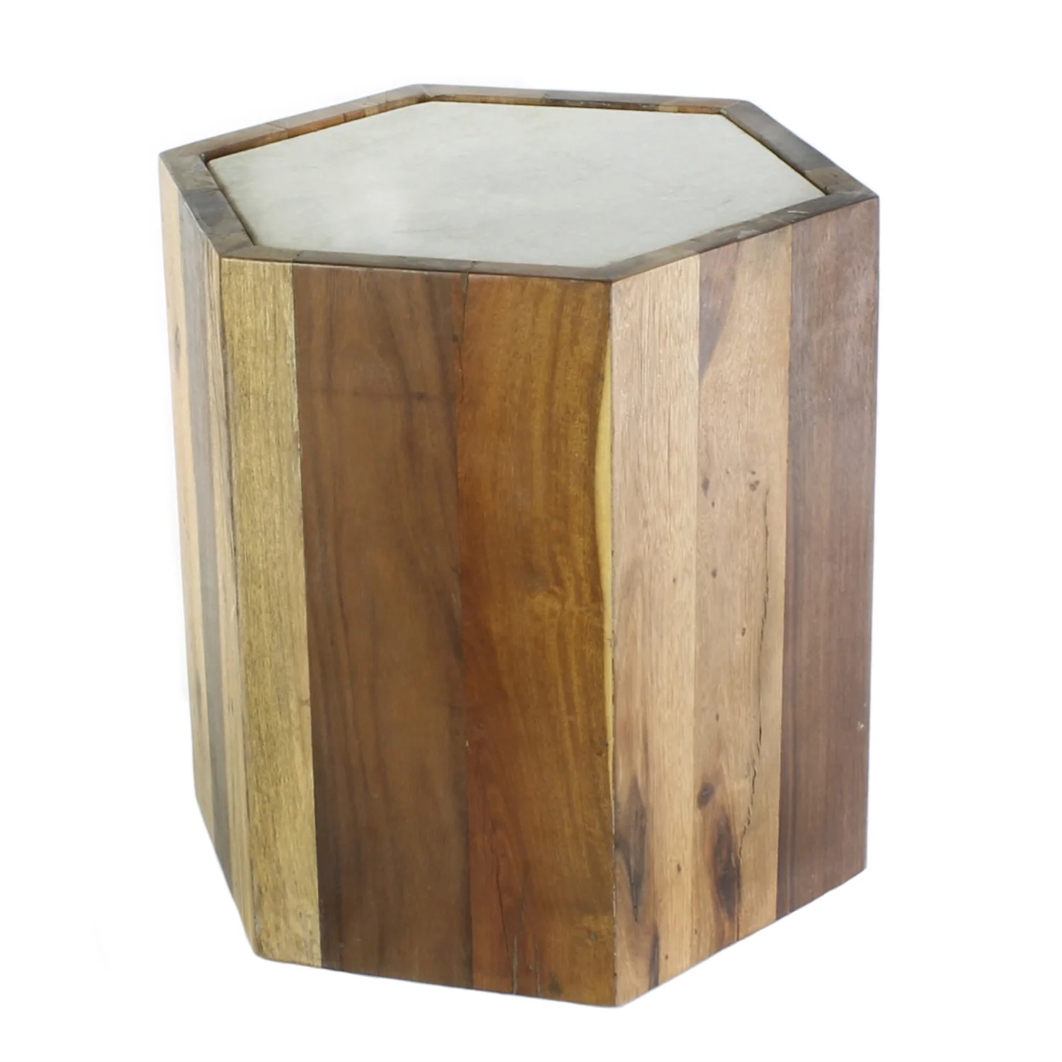 Reclaimed Wood Hexagon Table with Marble Top By HomArt - Image 3