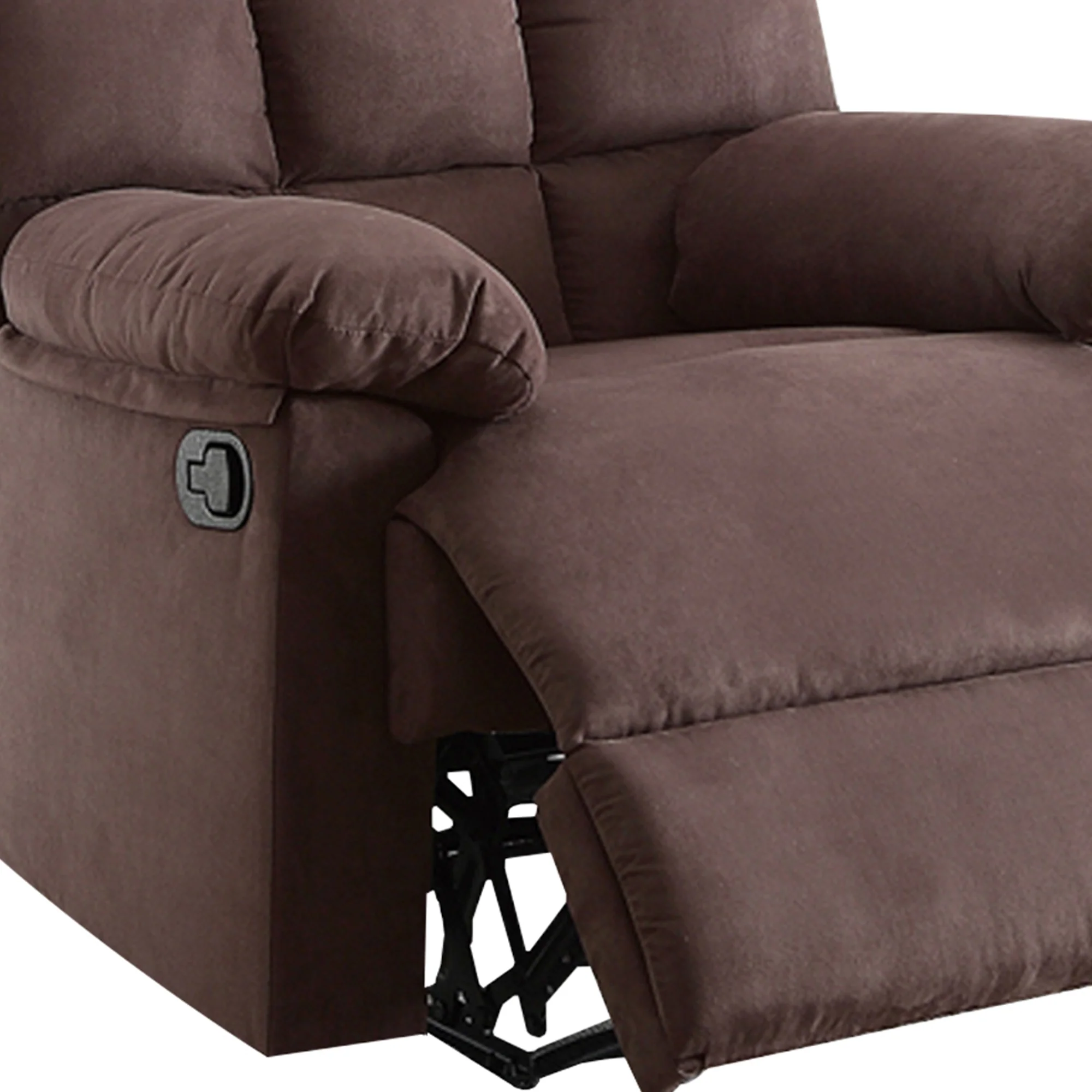 Recliner With Tufted Back And Roll Arms In Brown By Benzara - Image 4