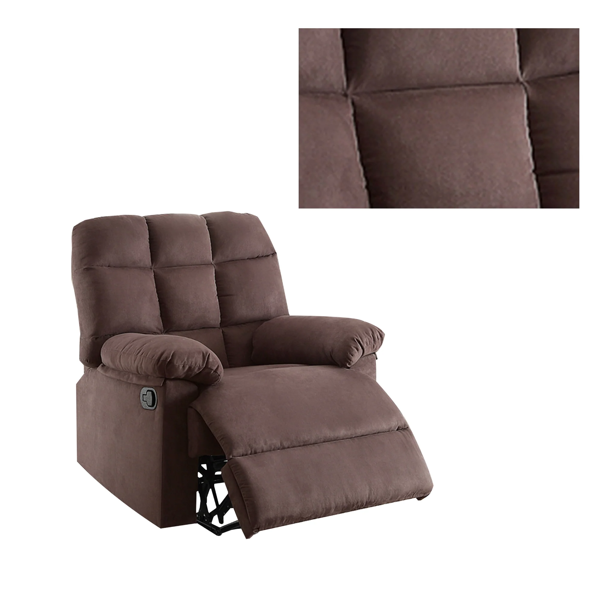 Recliner With Tufted Back And Roll Arms In Brown By Benzara - Image 5