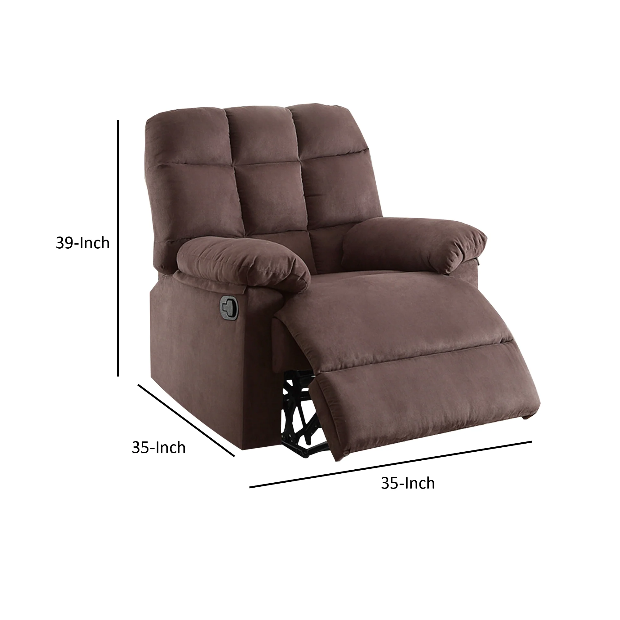 Recliner With Tufted Back And Roll Arms In Brown By Benzara - Image 6