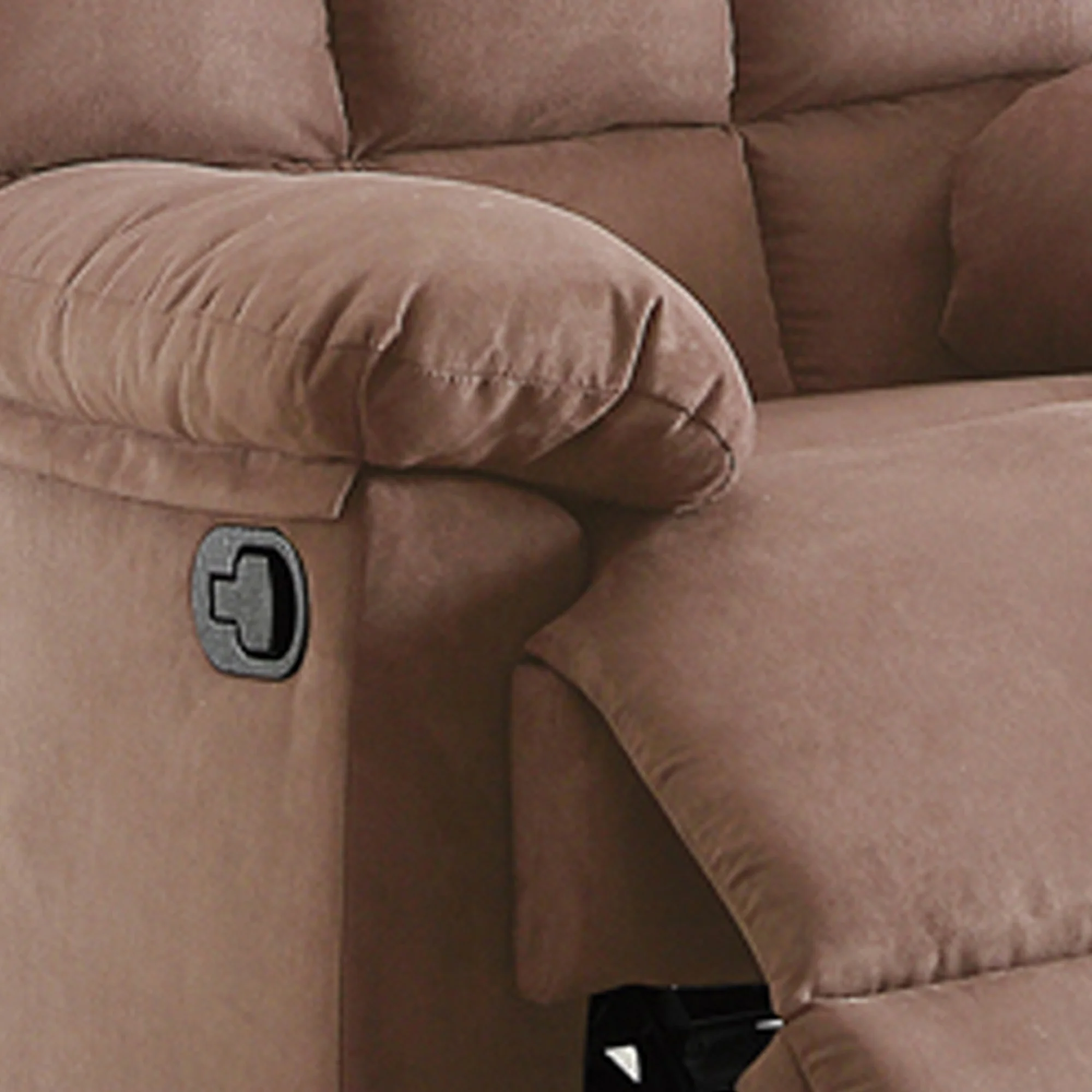 Recliner With Tufted Back And Roll Arms In Saddle Brown By Benzara - Image 4