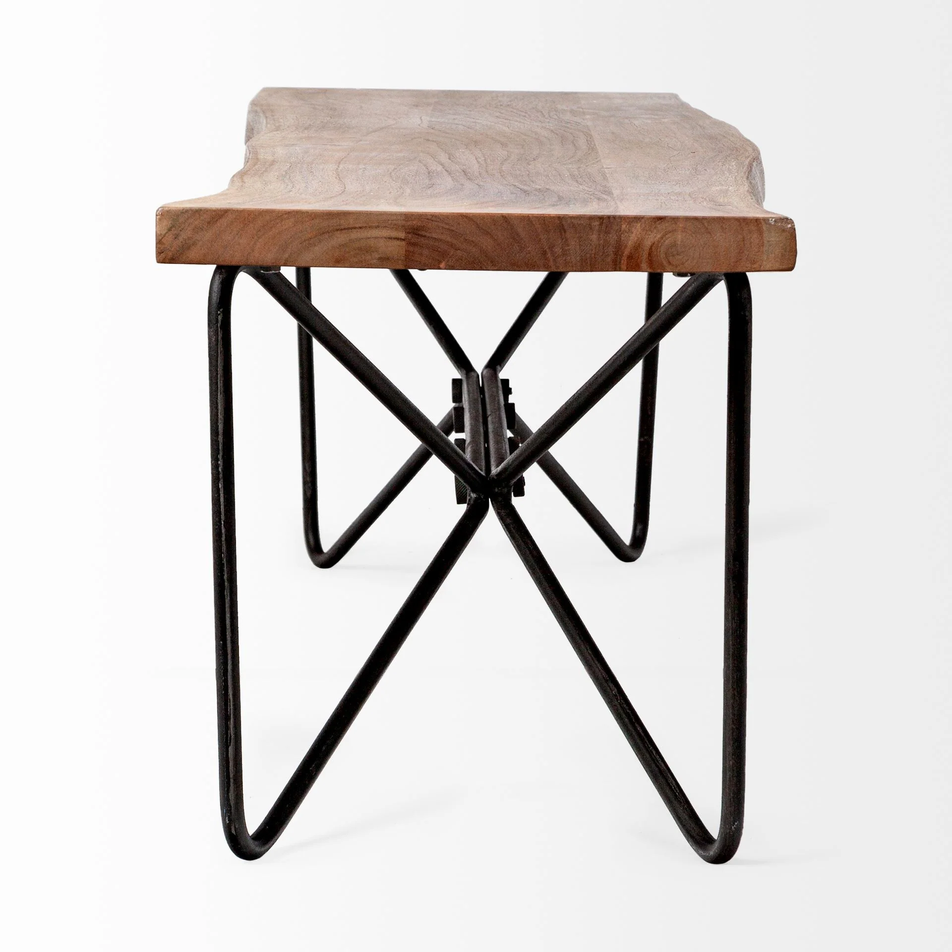 Rectangular Acacia WoodBrown Finish Iron Base Dining Bench By Homeroots - Image 2