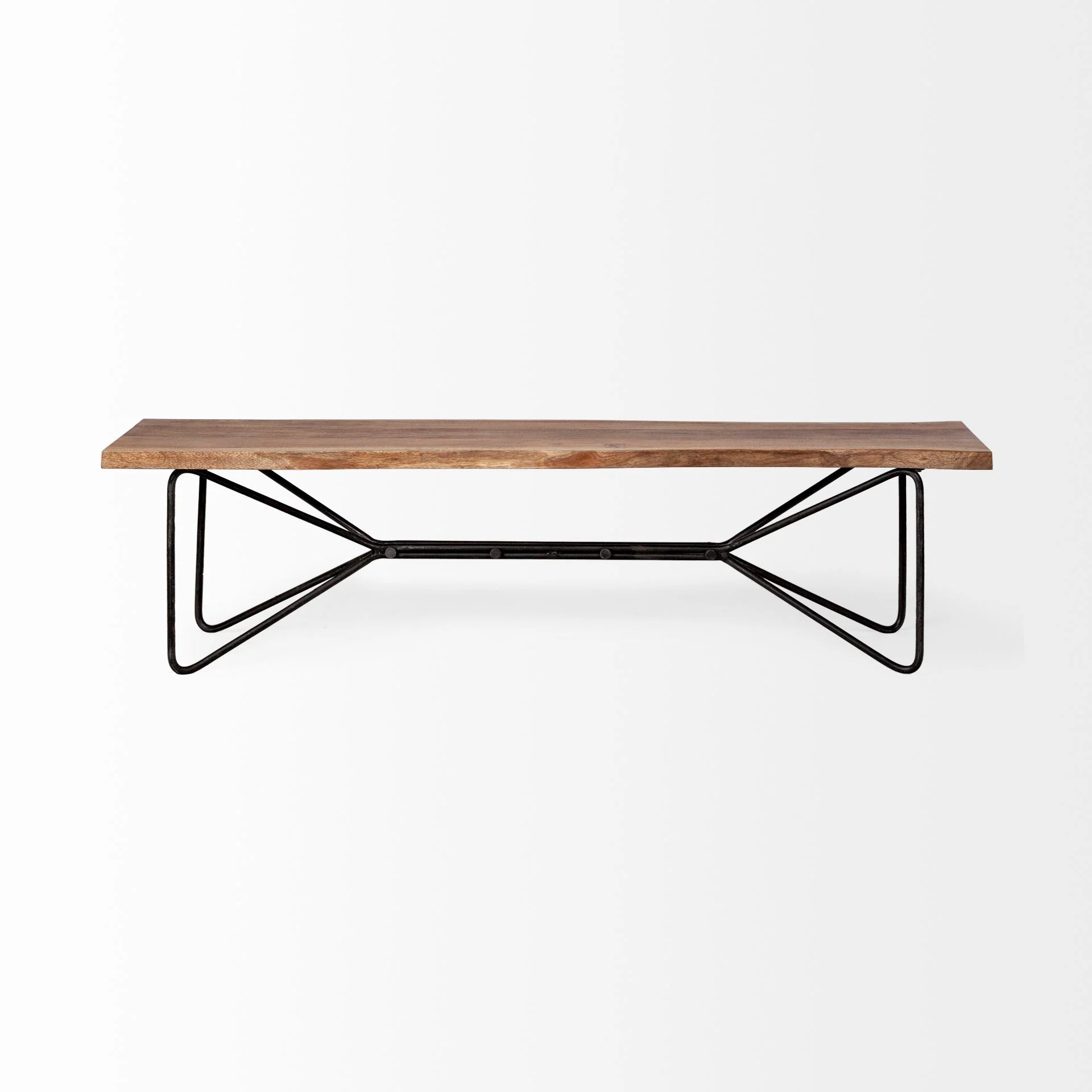 Rectangular Acacia WoodBrown Finish Iron Base Dining Bench By Homeroots - Image 3