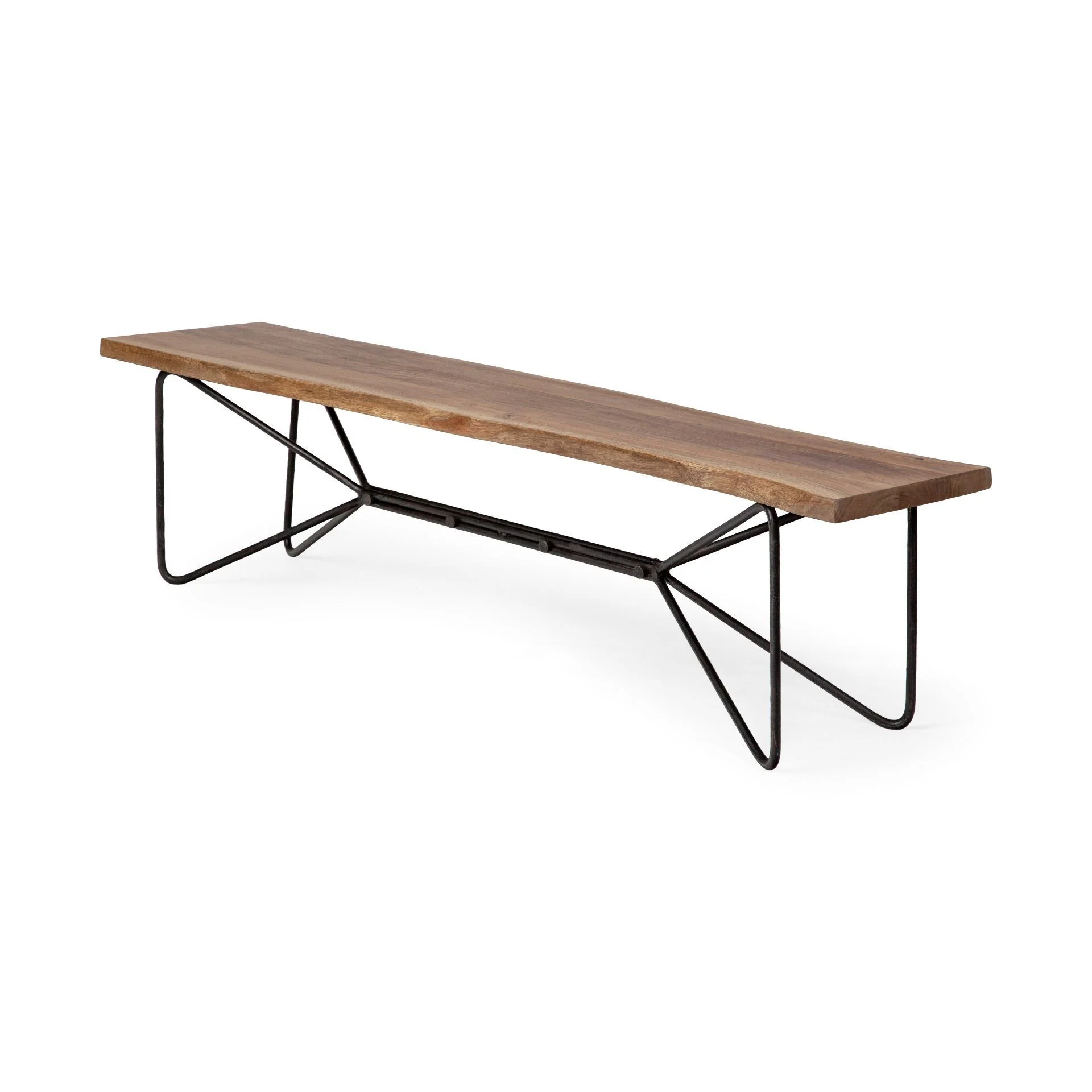 Rectangular Acacia WoodBrown Finish Iron Base Dining Bench By Homeroots - Image 4