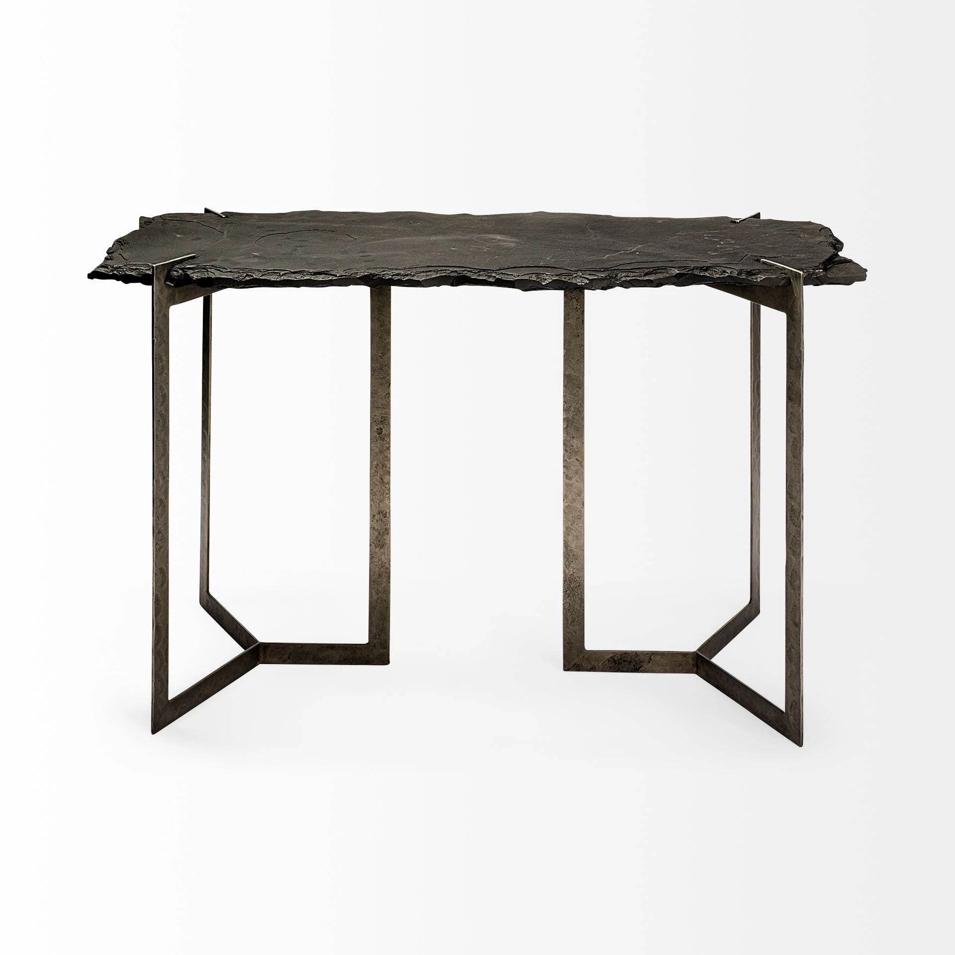 Rectangular Black Live Edge Slate Console Table With Double Pedestal Base By Homeroots - Image 2