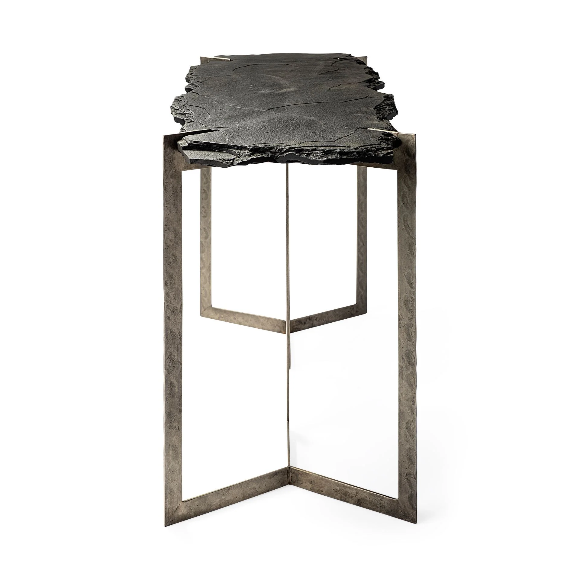 Rectangular Black Live Edge Slate Console Table With Double Pedestal Base By Homeroots - Image 3