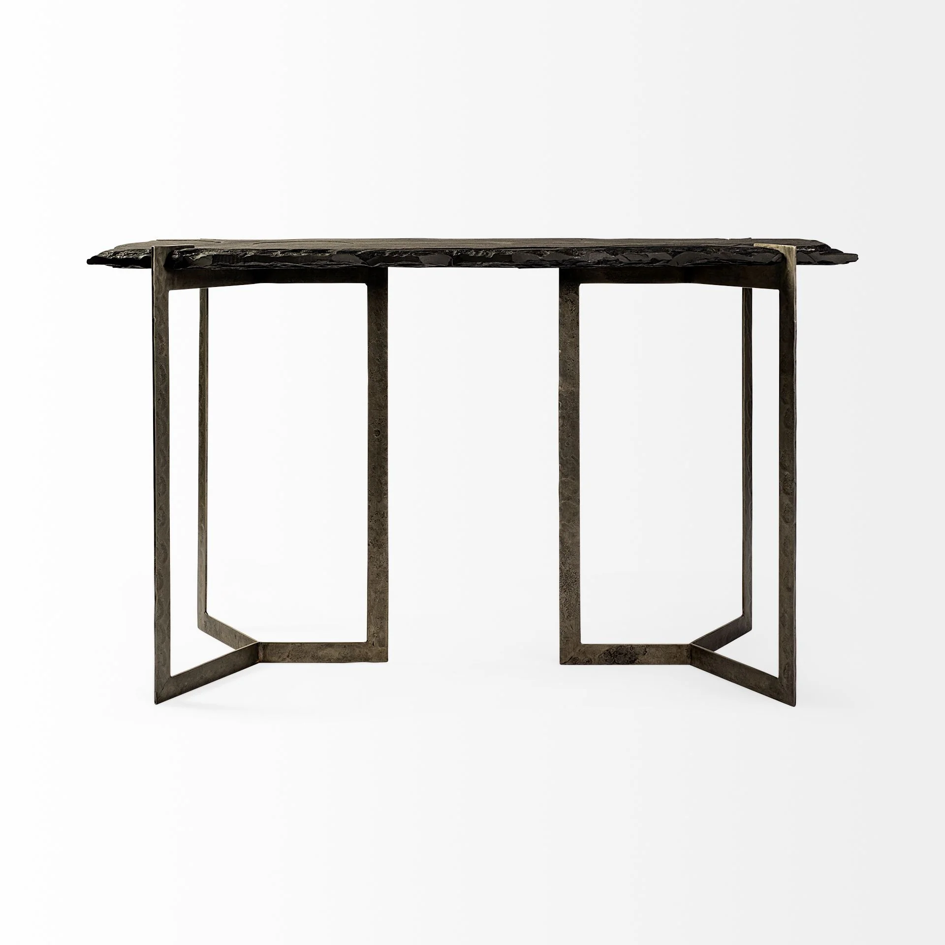Rectangular Black Live Edge Slate Console Table With Double Pedestal Base By Homeroots - Image 4