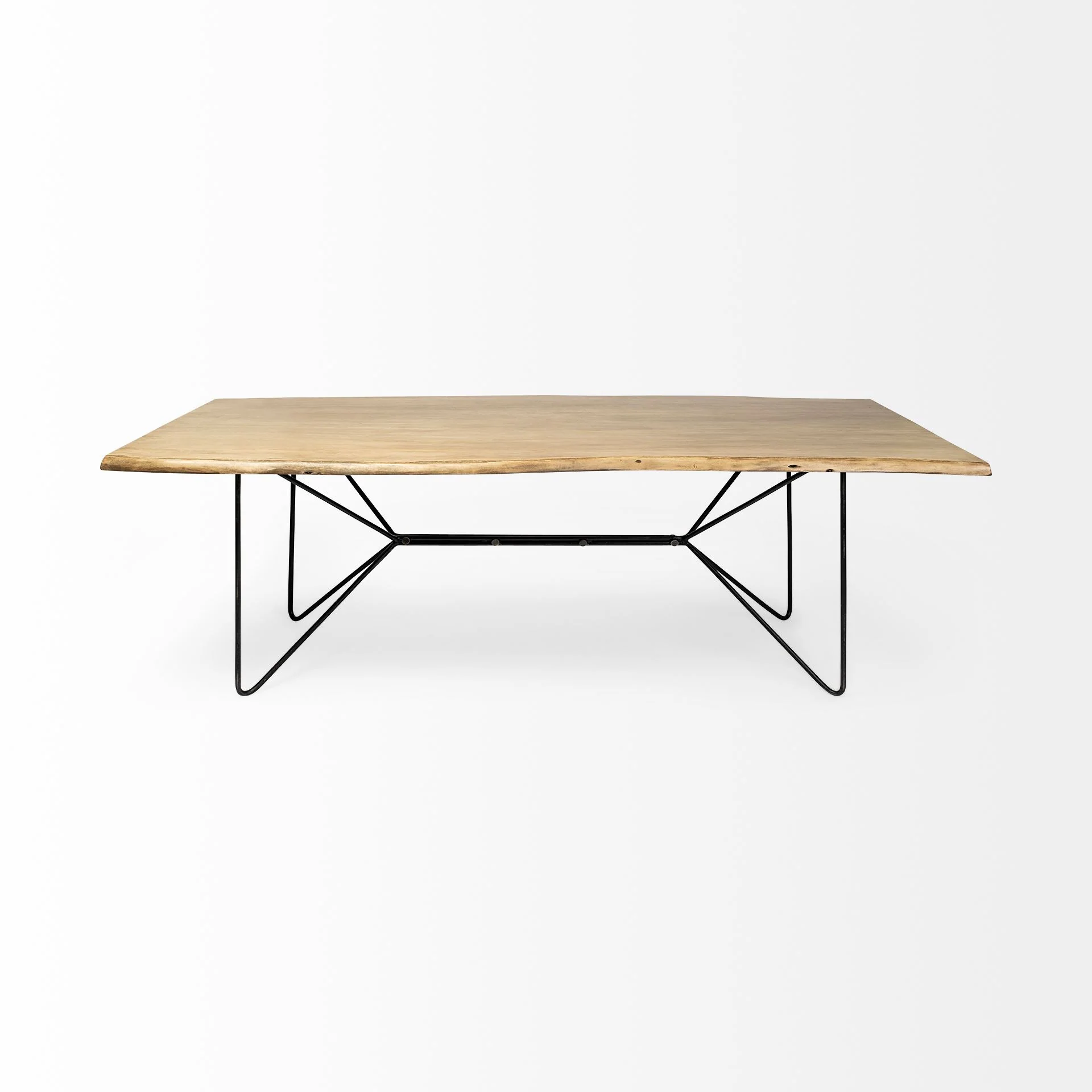 Rectangular Blonde Live Edge Sold Wood Top With Black Metal Base Dining Table By Homeroots - Image 2