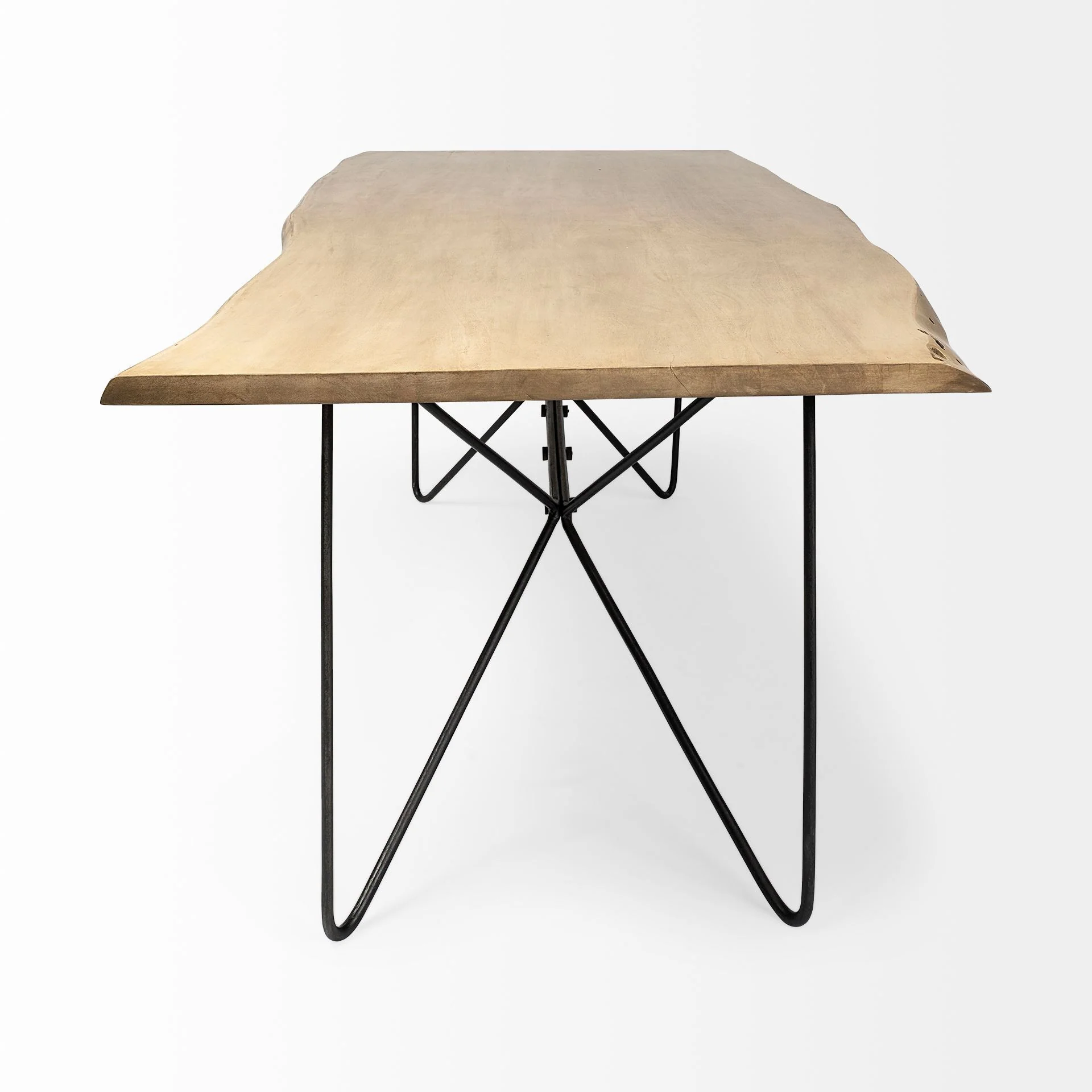 Rectangular Blonde Live Edge Sold Wood Top With Black Metal Base Dining Table By Homeroots - Image 3