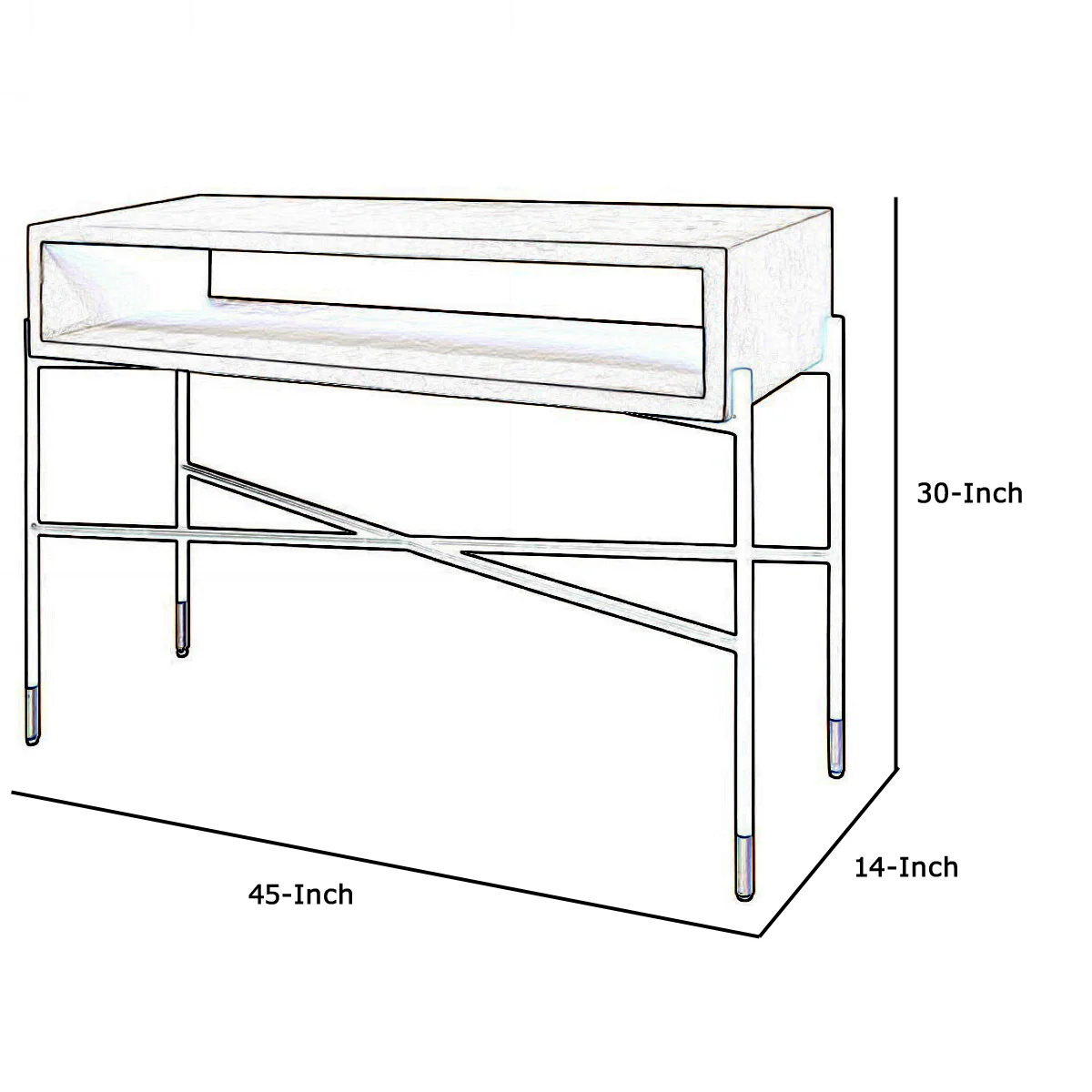 Rectangular Console Table with Concrete Top and  Metal Base, Gray and Black - BM219316 By Benzara - Image 5