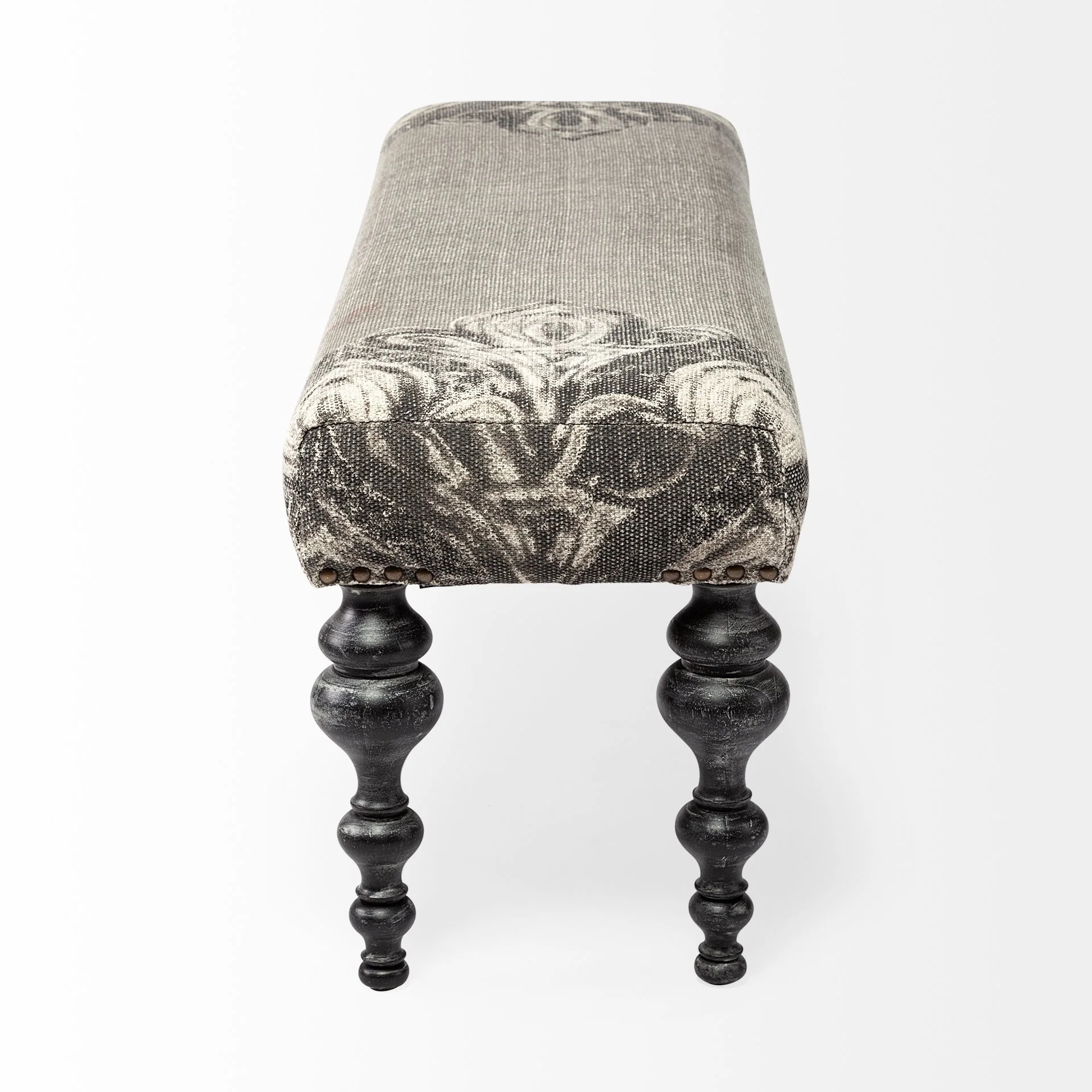 Rectangular Dark Wood and Gray Floral Accent Bench By Homeroots - Image 2