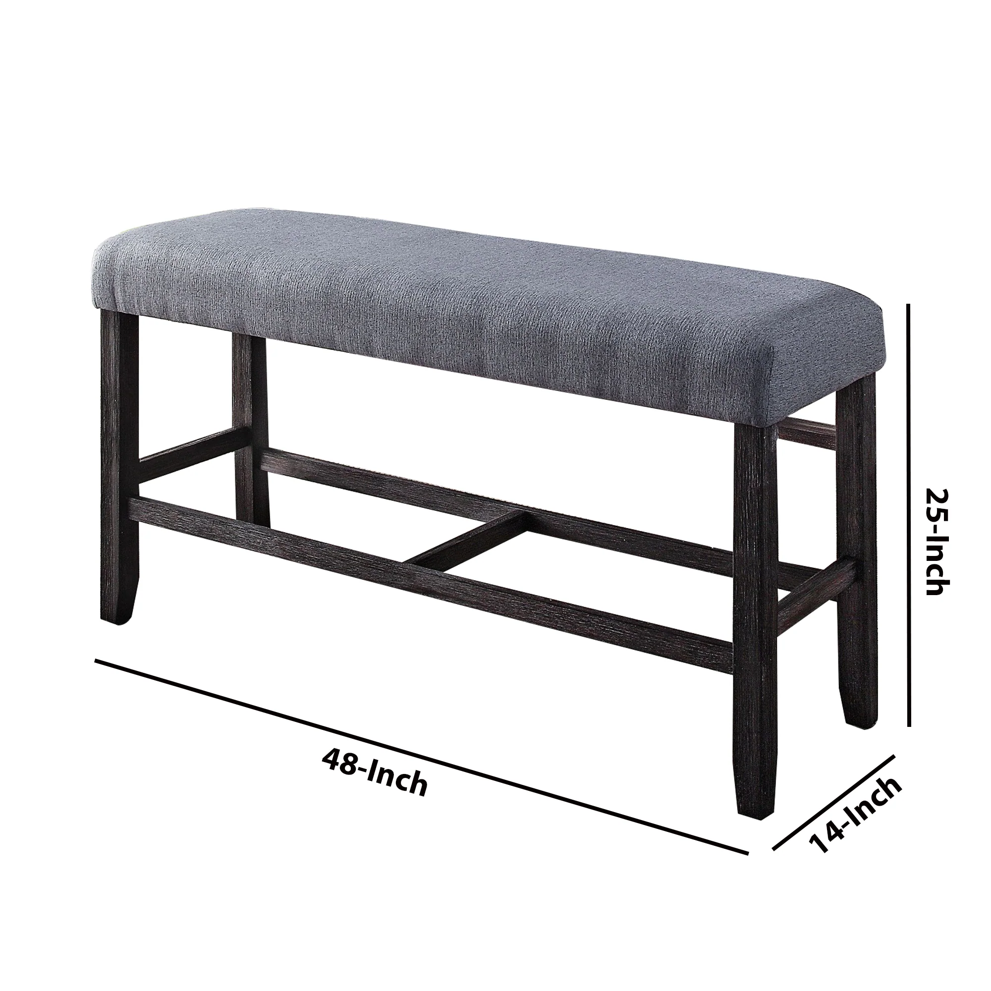 Rectangular Fabric Counter Height Bench With Padded Seat, Brown And Blue By Benzara - Image 5