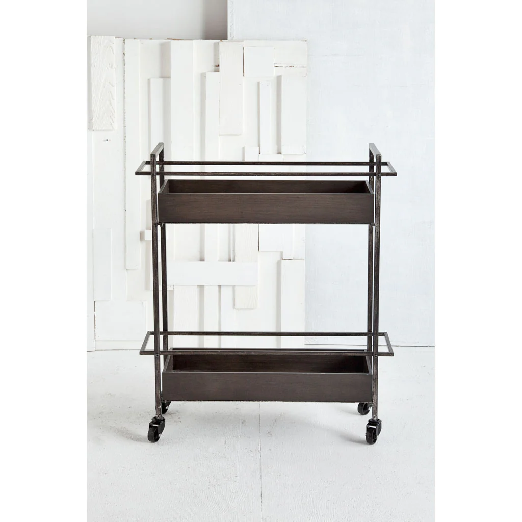 Rectangular Gray Metal With Two-Tier Shelves Bar Cart By Homeroots - Image 2