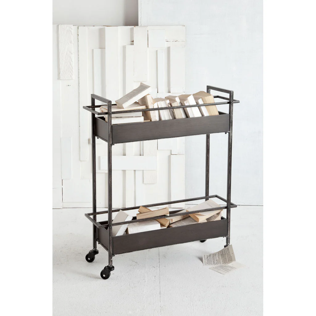Rectangular Gray Metal With Two-Tier Shelves Bar Cart By Homeroots - Image 3
