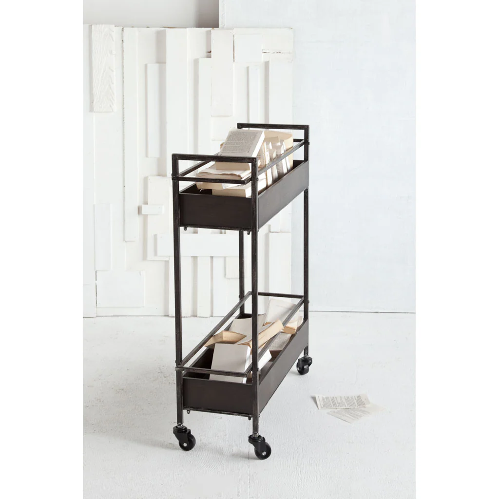 Rectangular Gray Metal With Two-Tier Shelves Bar Cart By Homeroots - Image 4