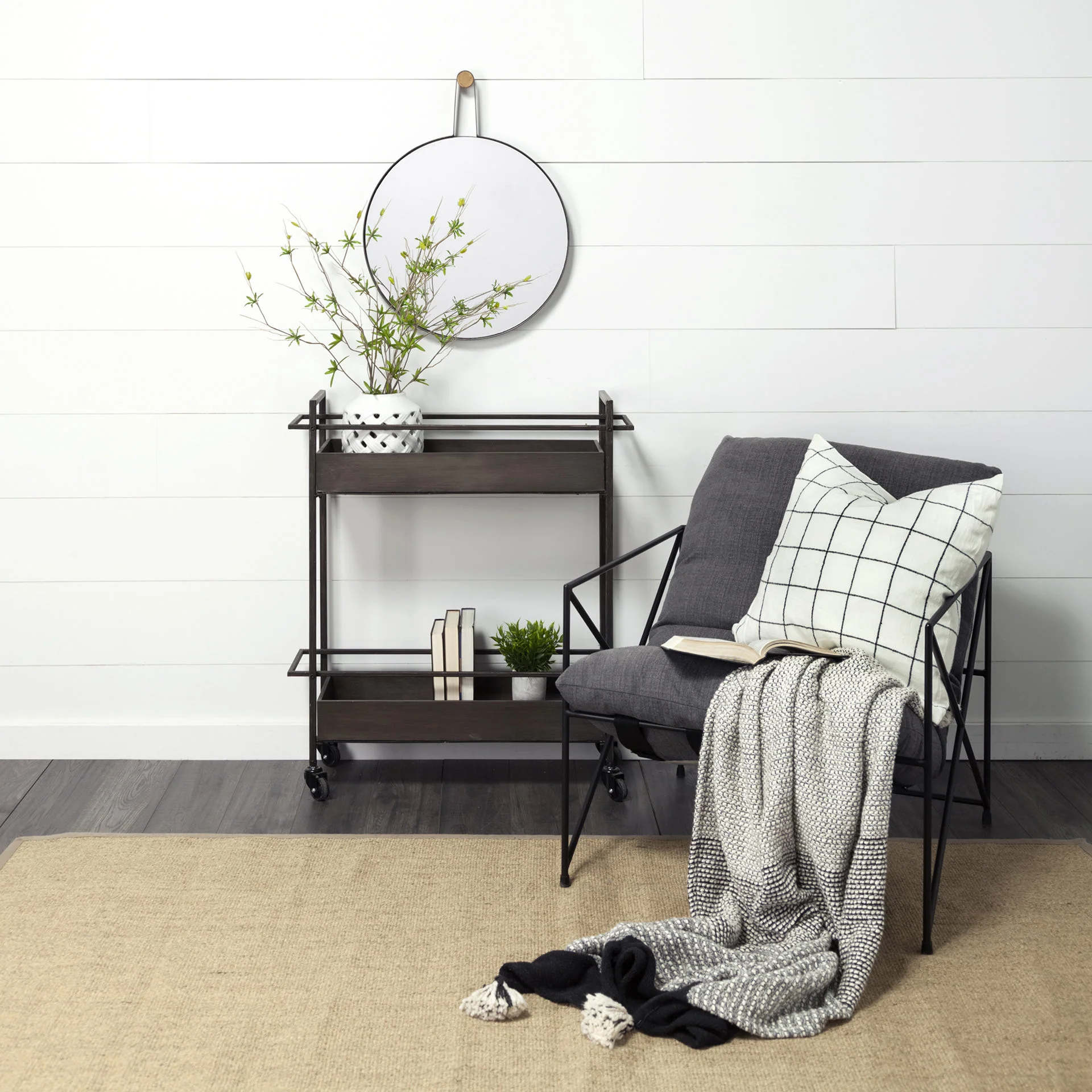Rectangular Gray Metal With Two-Tier Shelves Bar Cart By Homeroots - Image 5