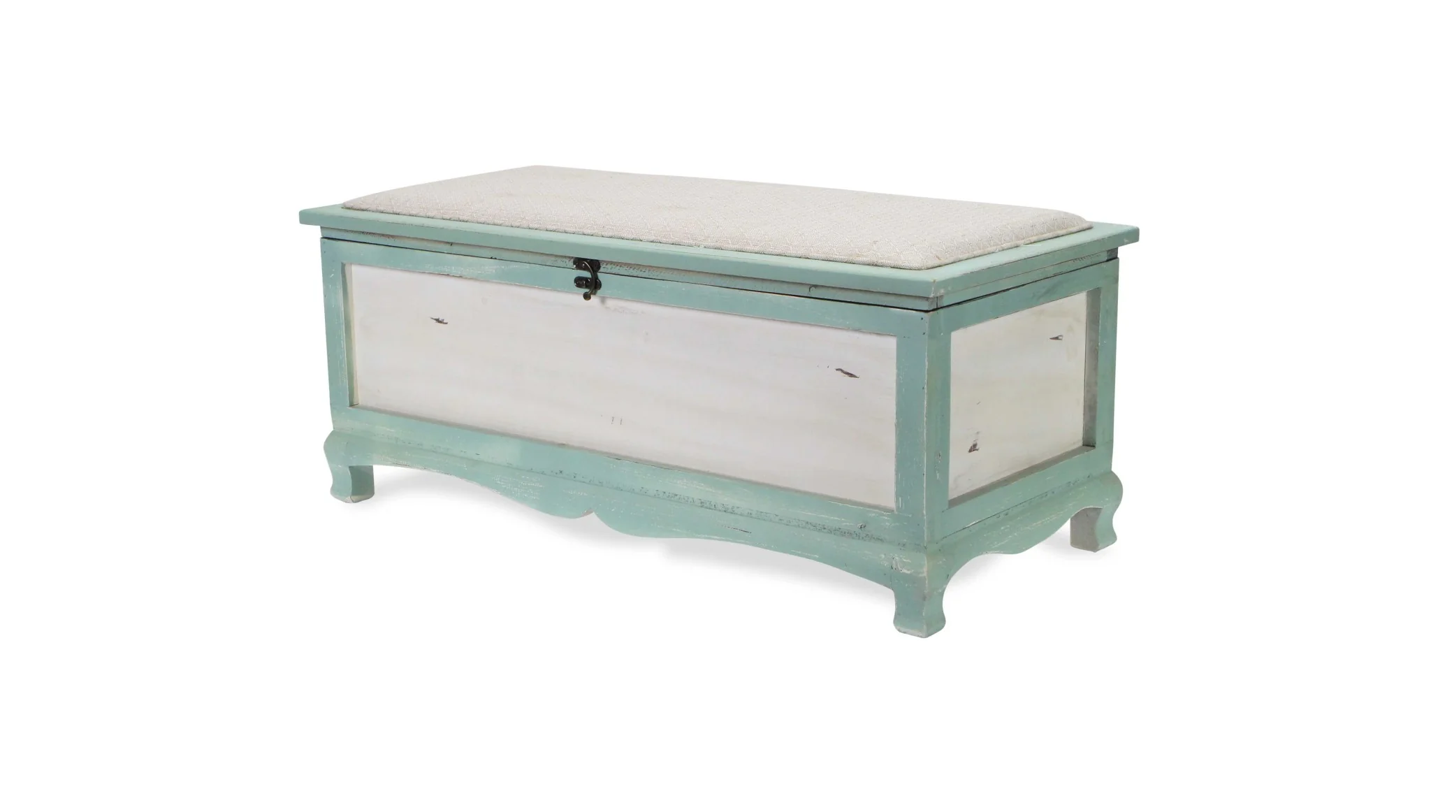 Rectangular Green Wooden with seat Cushion and inside Storage Bench By Homeroots - Image 2