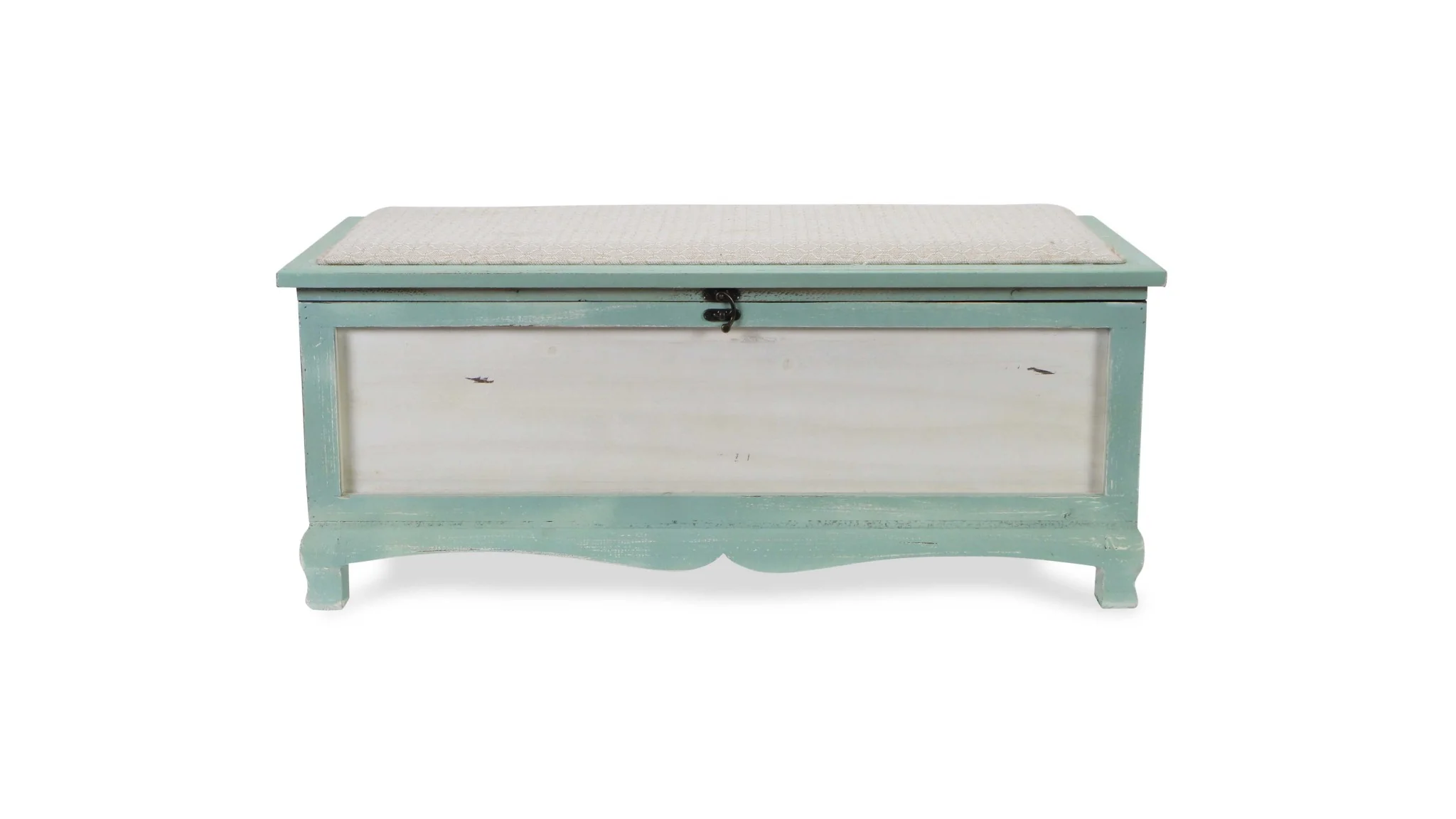 Rectangular Green Wooden with seat Cushion and inside Storage Bench By Homeroots - Image 3