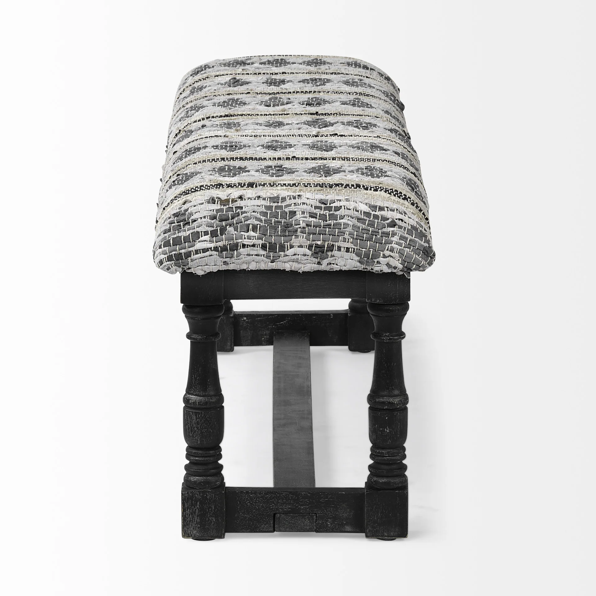 Rectangular Indian Mango WoodBlack W Woven-Leather Cushion Top Accent Bench By Homeroots - Image 2