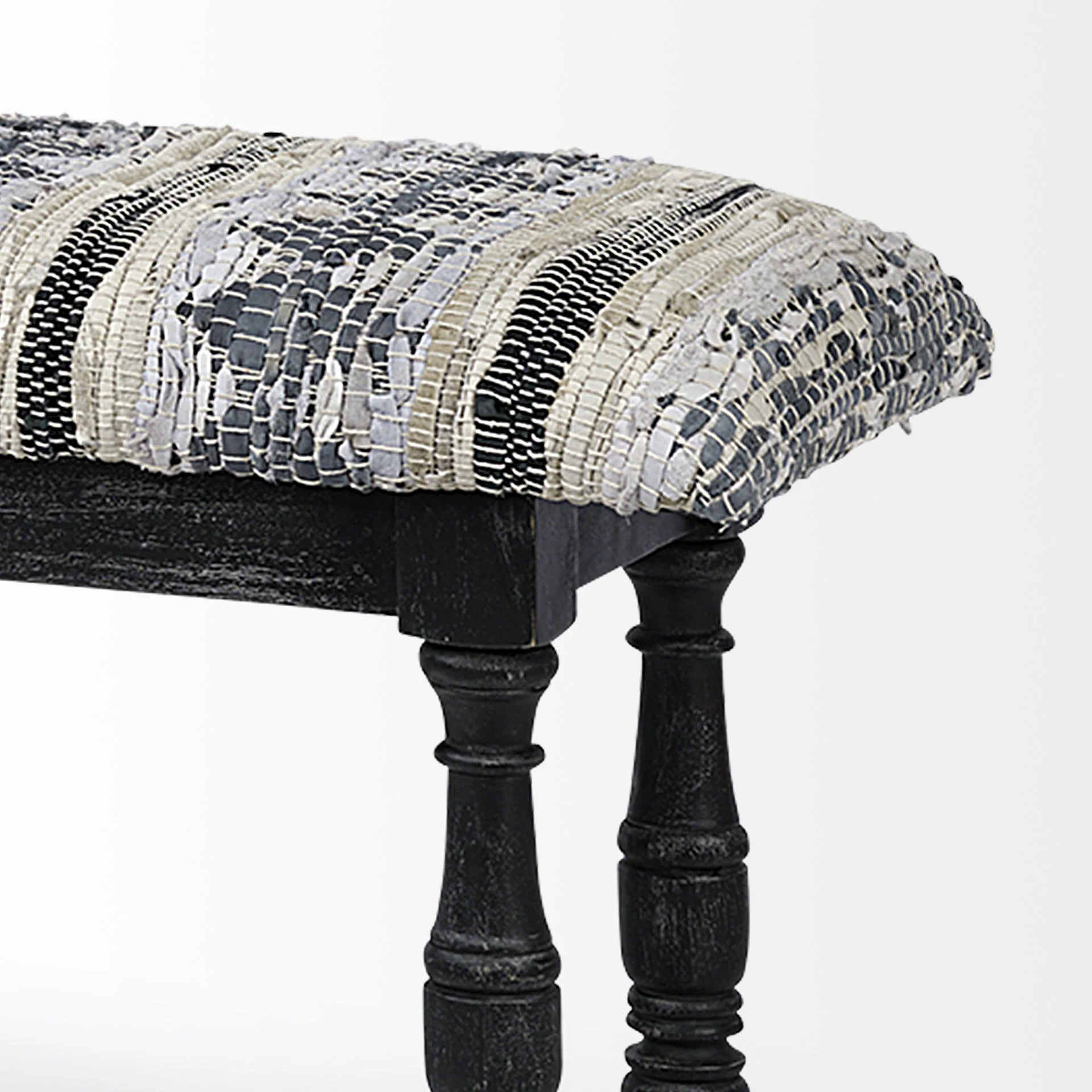 Rectangular Indian Mango WoodBlack W Woven-Leather Cushion Top Accent Bench By Homeroots - Image 4