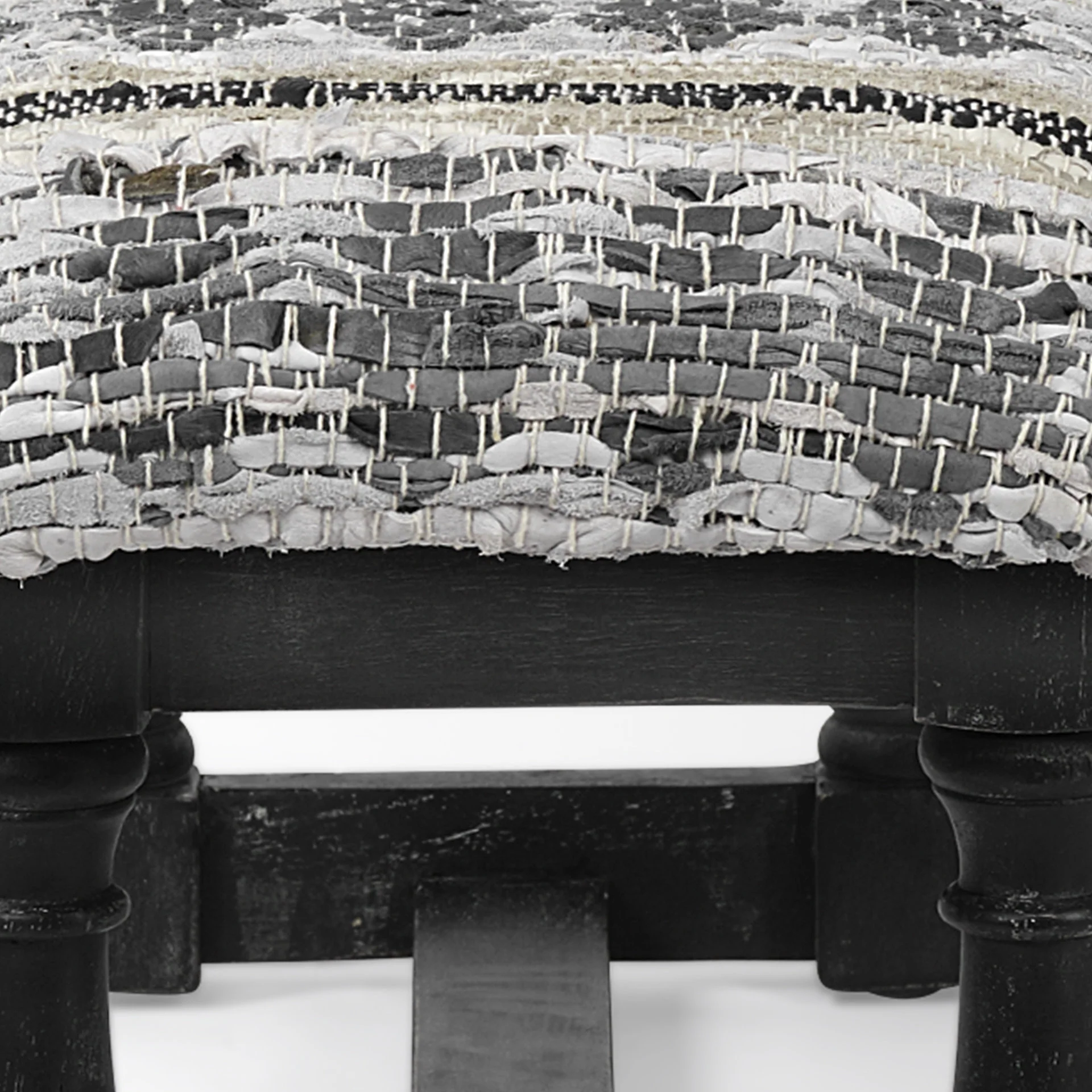 Rectangular Indian Mango WoodBlack W Woven-Leather Cushion Top Accent Bench By Homeroots - Image 5