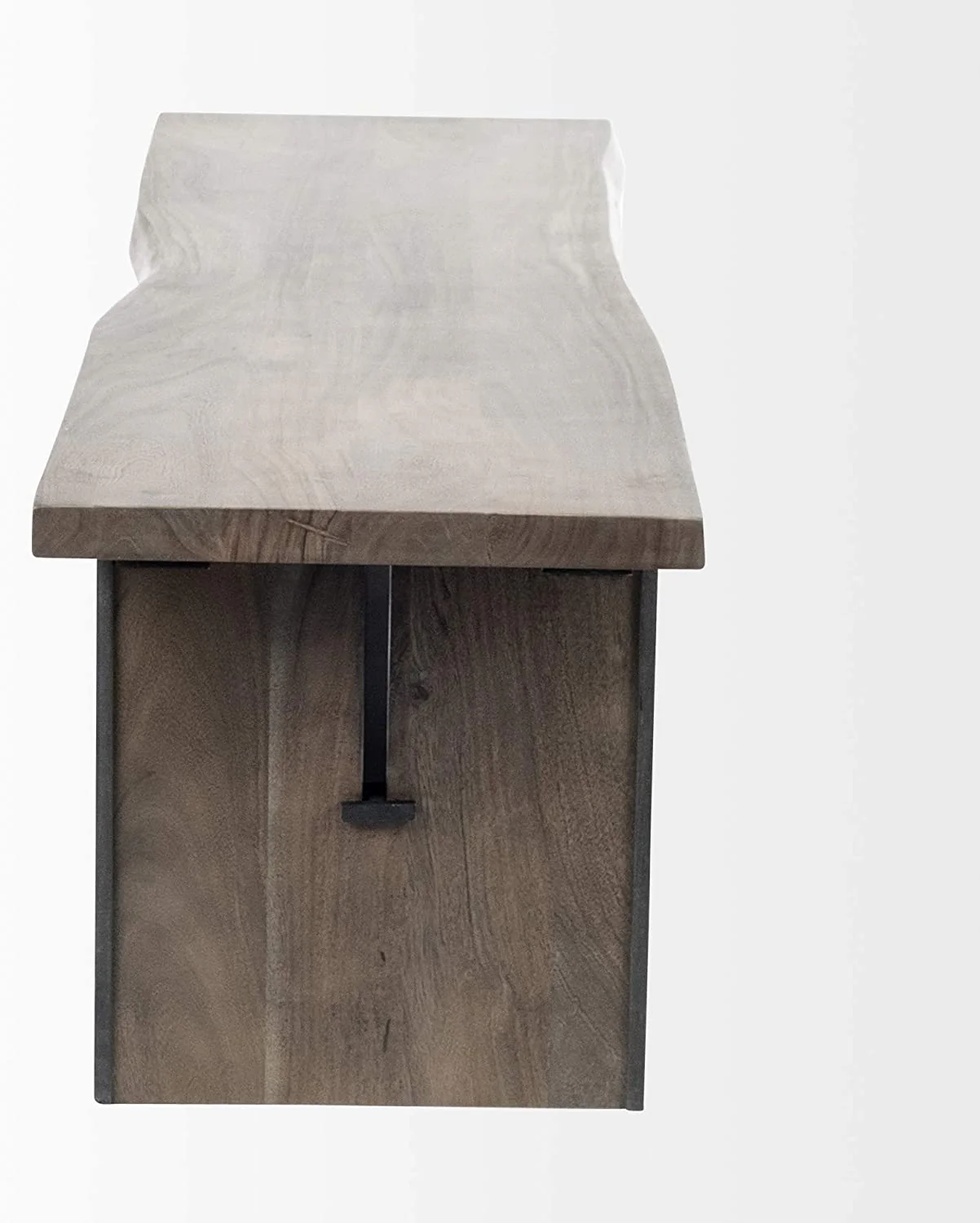 Rectangular Indian Mango WoodBrown Tone Finish W Metal Cladding On The Base Dining Bench By Homeroots - Image 3
